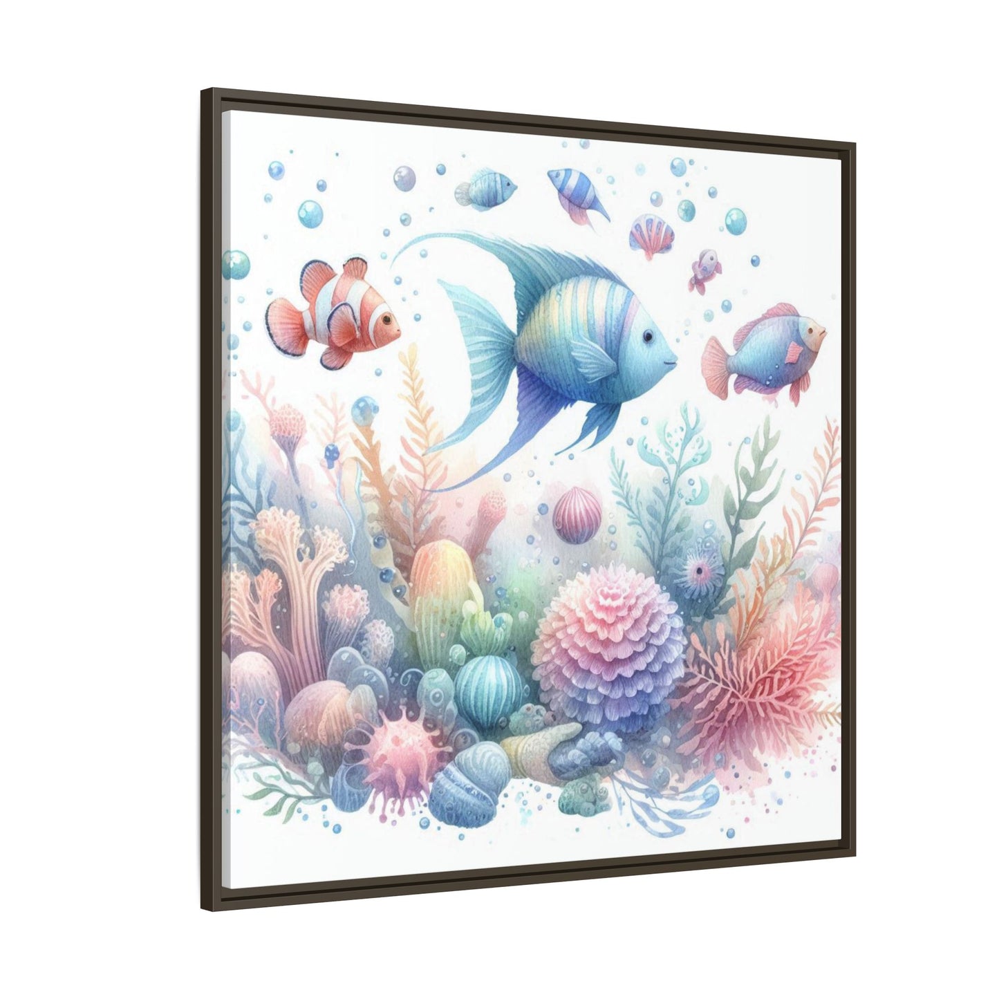 Whimsical Nursery Decor Pastel Underwater Design Unique Sweet Baby Room Framed Canvas Ocean Fish Print Unisex Baby Shower Octopus Gift