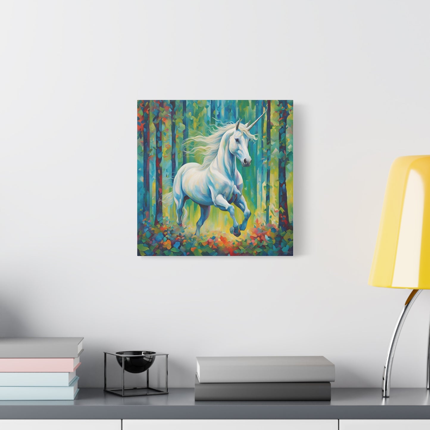 Unicorn Print Wall Art | Matte Canvas, Stretched, 1.25" | Fantasy Anime Modern Art Print Mystical Creature Gift