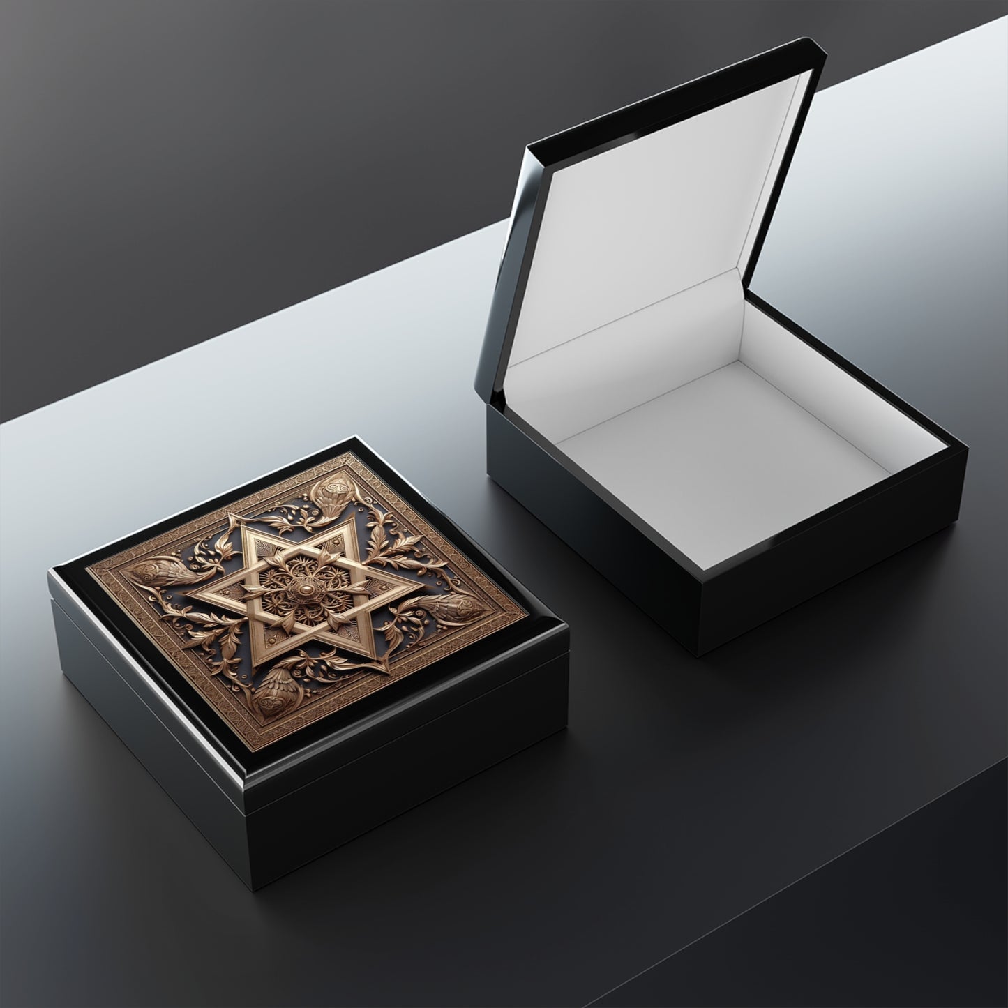 Elegant Star of David Wood Jewelry Box Handcrafted Holiday Trinket Rustic Keepsake Gift for Him Her Festive Vanity Storage Hanukkah Decor