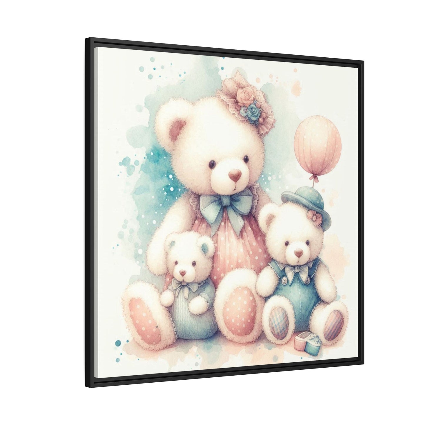 Whimsical Nursery Decor Pastel Floral Teddy Bear Design Wall Art Unique Sweet Baby Room Framed Canvas Print Unisex Baby Shower Gift