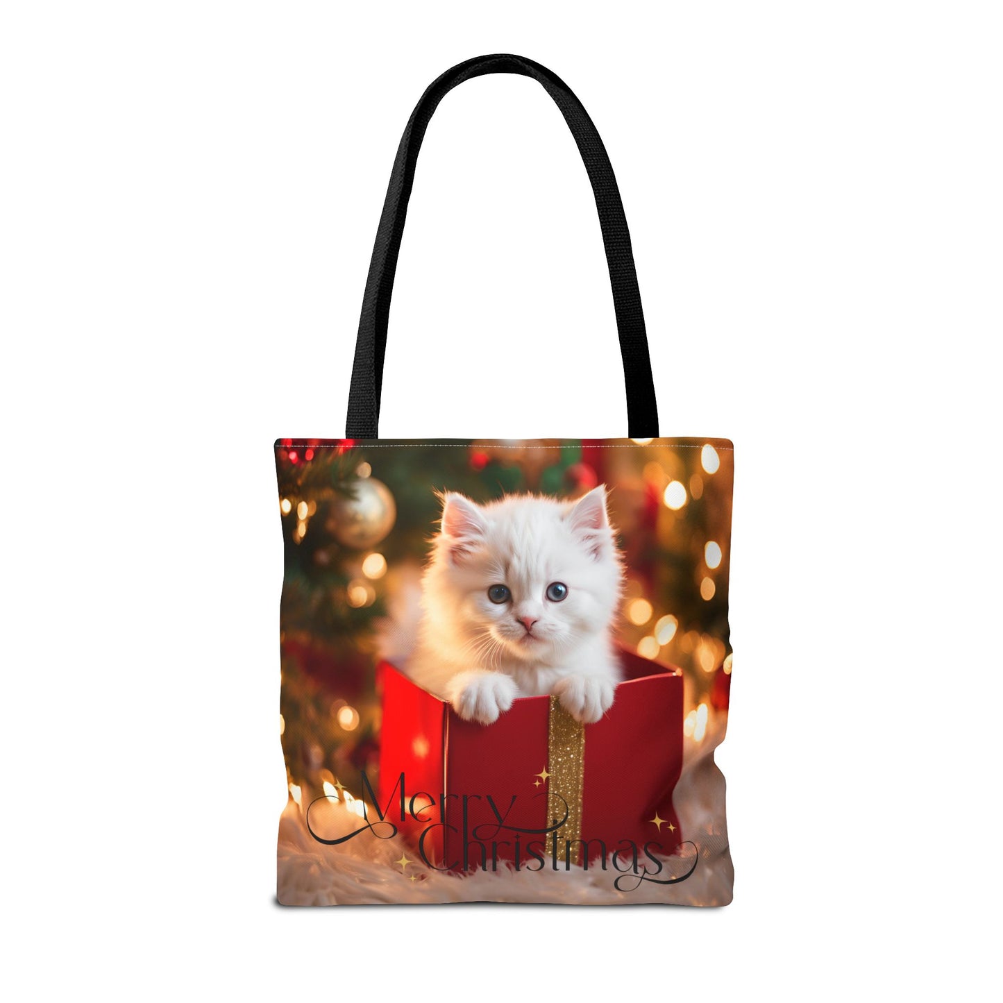 Christmas Kitten Tote Bag Holiday Cheer Gift Glam Winter Accessory Reusable Snowy Winter Town Shopping Bag Xmas Joy Unisex Bag for Him Her
