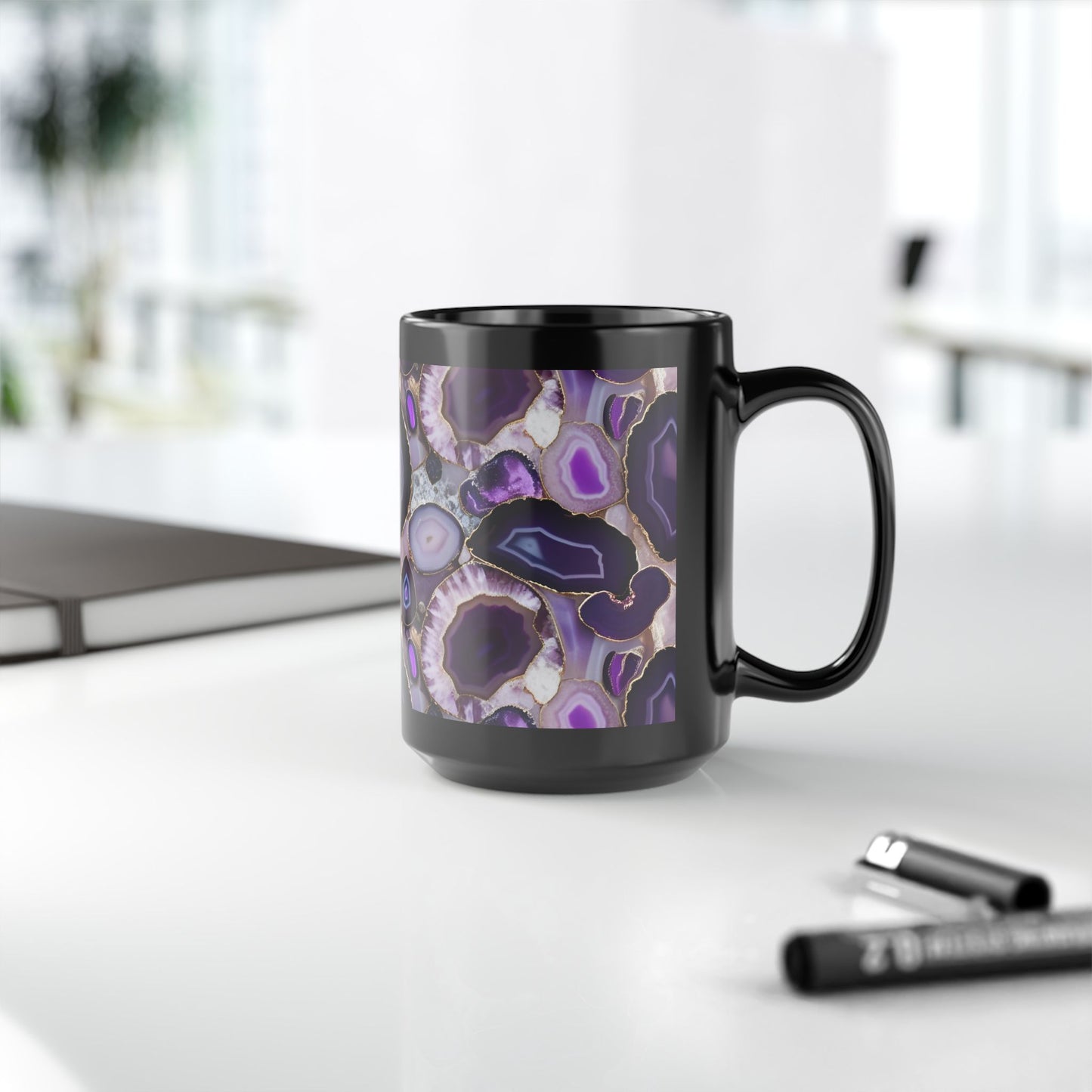 Ceramic Coffee Mug Purple Amethyst Quartz-Inspired Image Nature Rock Lover Ceramic Tea Cup Geode Inspired Agate Look Ceramic Mug