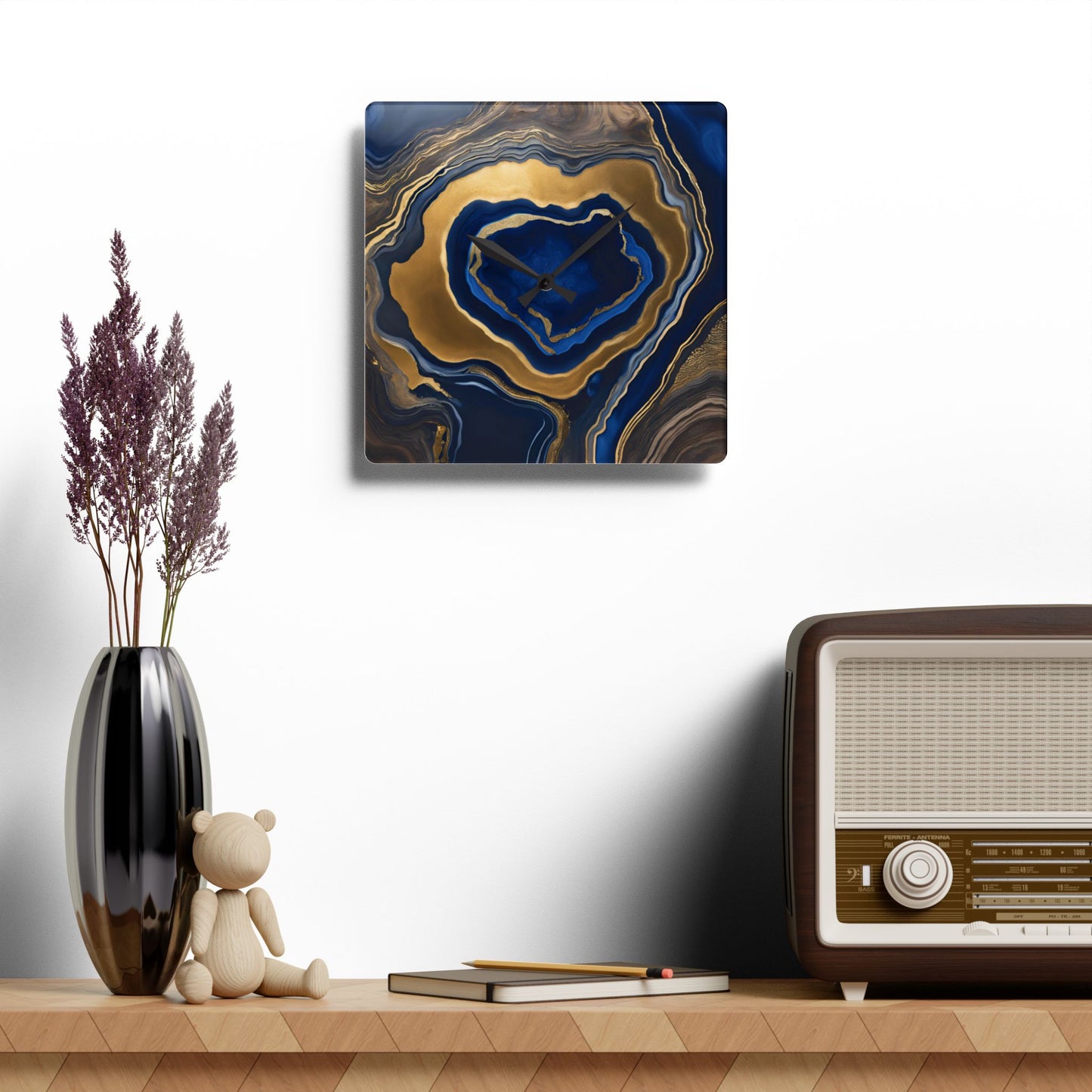 Rustic Wood-look Geode-inspired Design Acrylic Clock Unique Colorful Wall Clock for Kitchen or Living Room Nature Lover Gift