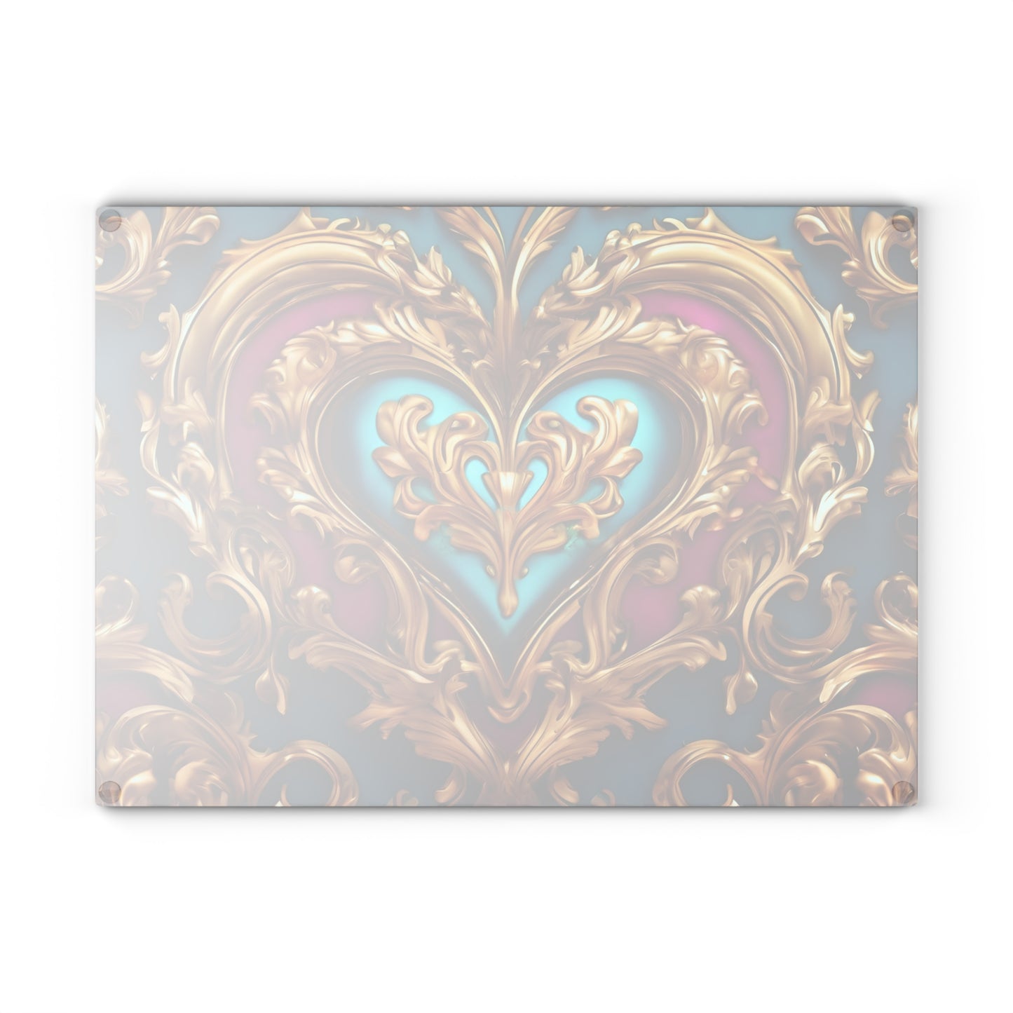 Kitchen Decor Glass Cutting Board Serving Tray with Heart Design Retro Damask Pattern Cutting Board Gift for Home Cook Charcuterie Board