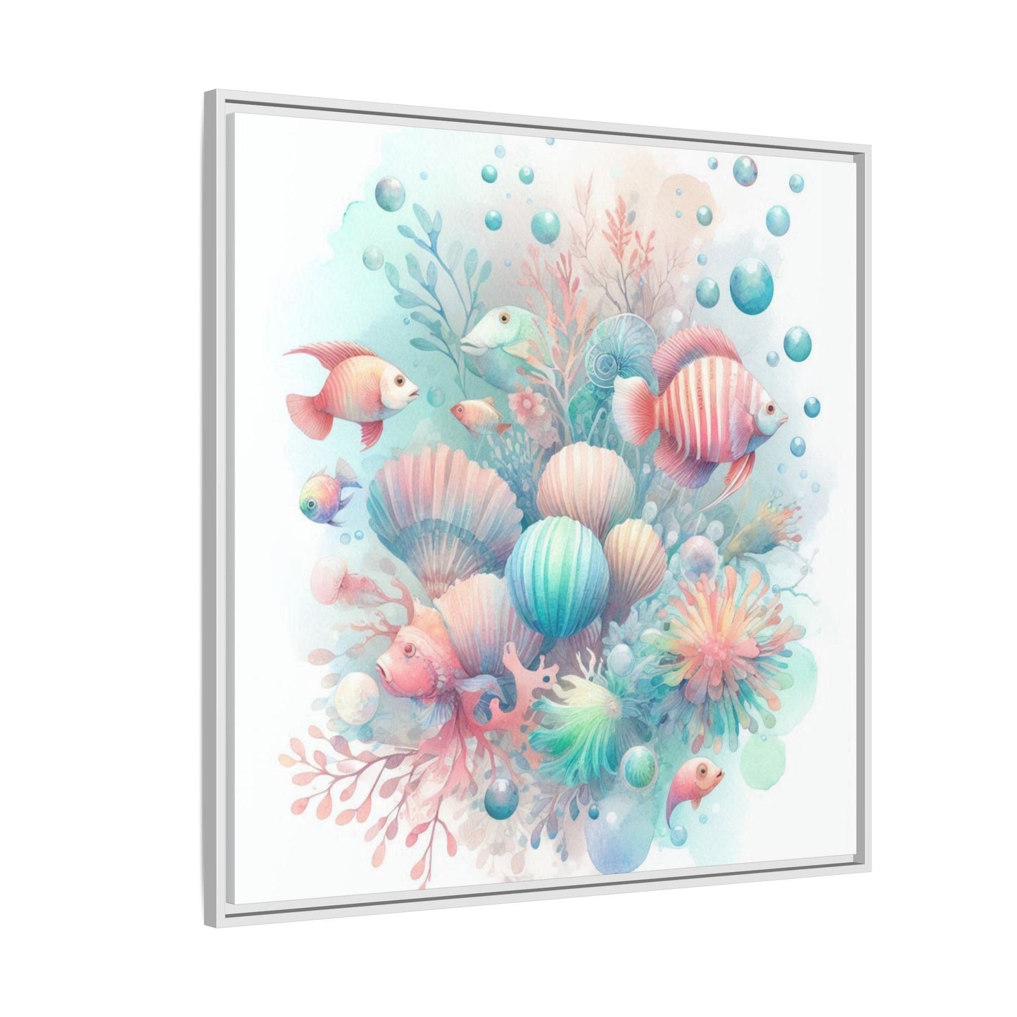 Whimsical Nursery Decor Pastel Underwater Design Unique Sweet Baby Room Framed Canvas Ocean Fish Print Unisex Baby Shower Coral Reef Gift