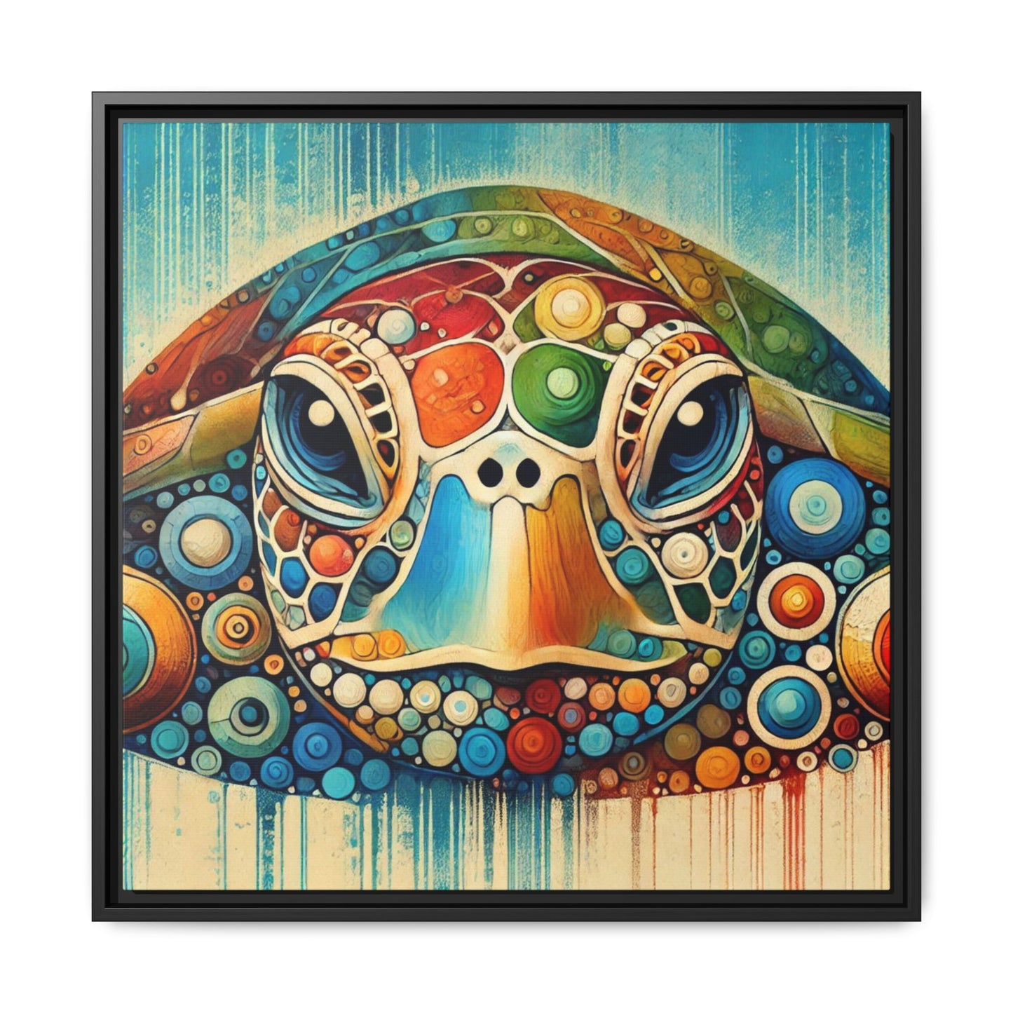 Modern Sea Turtle Print Abstract Design Unique Framed Canvas Print Oceanic Beachy Wall Art Animal Lover Nature Lover Decor 3 frame colors