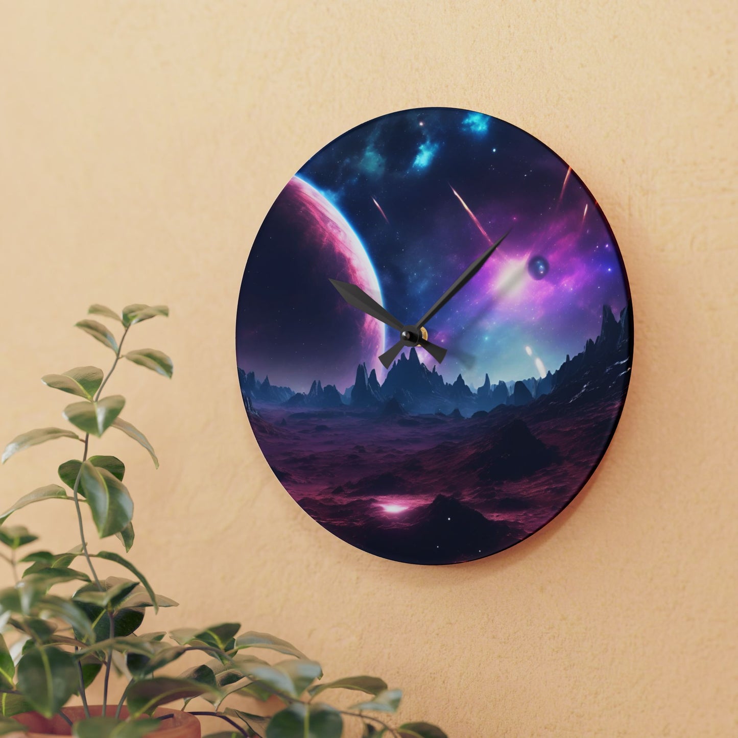 Celestial Deep Space Galaxy Design Acrylic Office Clock Unique Colorful Wall Clock for Kitchen or Living Room Outerspace Image Sci-Fi Gift