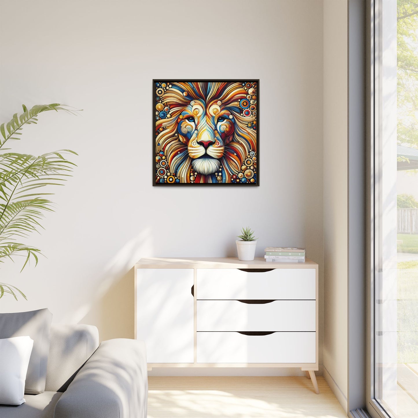 Modern Lion Print Abstract Design Unique Framed Canvas Print King of Jungle Wall Art Animal Lover Gift Nature Lover Decor 3 frame colors