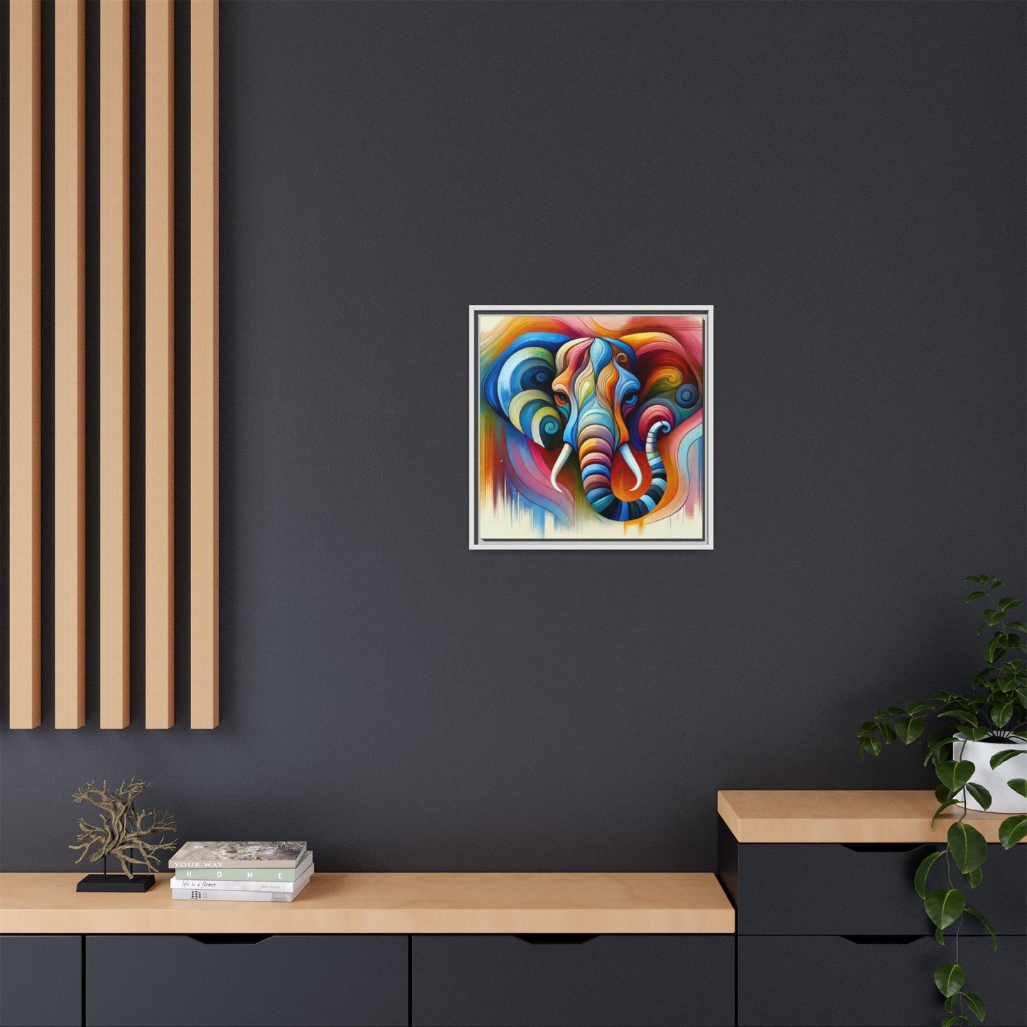 Modern Elephant Print Abstract Design Unique Framed Canvas Print African Wall Art Animal Lover Gift Nature Lover Decor 3 frame colors