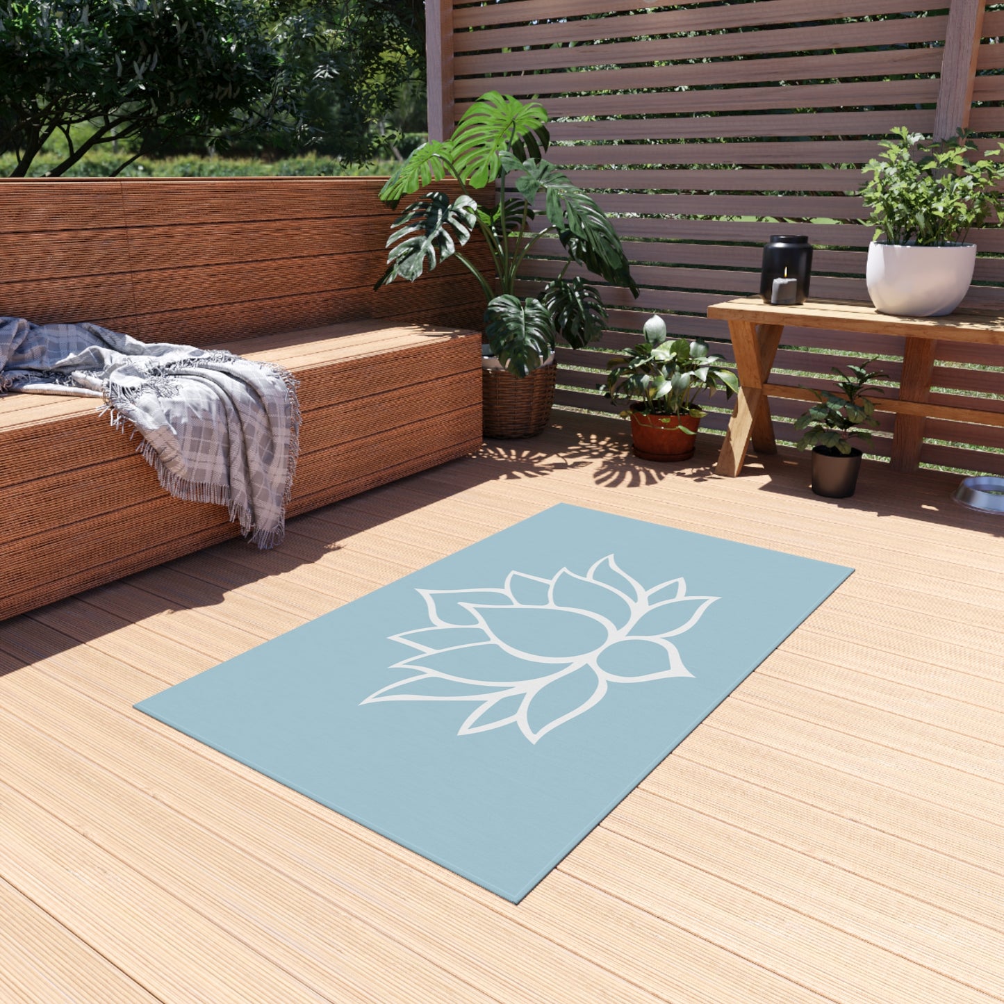 Zen Chenille Outdoor Rug with No-Skid Backing Cozy Lotus Blossom Outdoor Carpet Patio Decor Gazebo Rug Pool Area Decor Outdoor Kitchen Rug