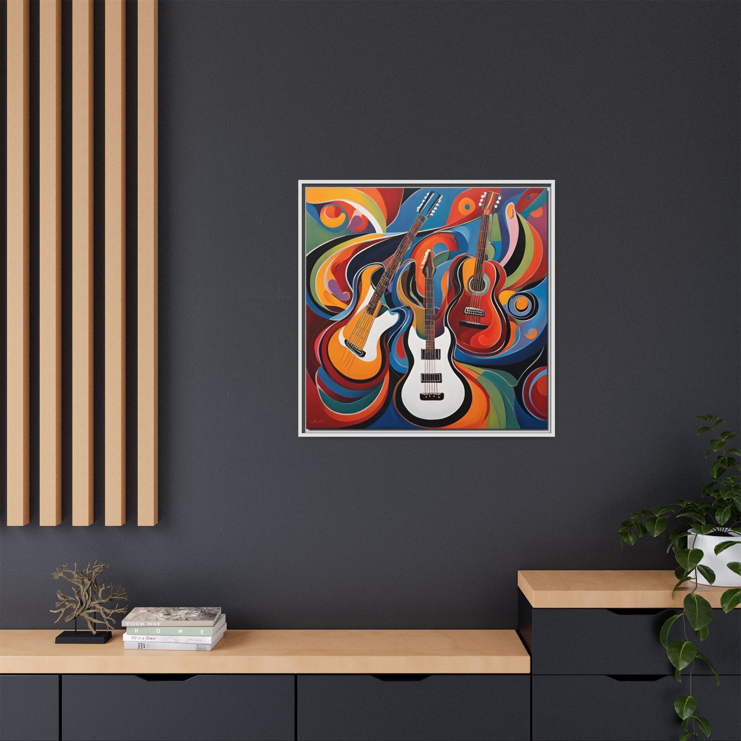 Modern Music-Themed Print Abstract Design Unique Framed Canvas Print Guitar Wall Art Music Lover Gift Decor 3 frame colors