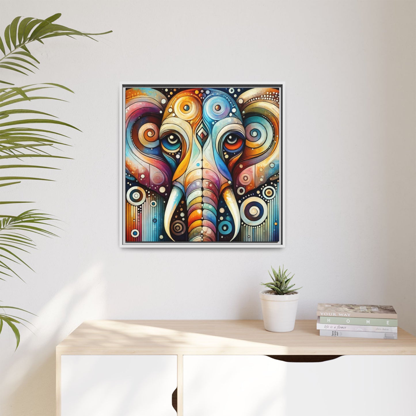 Modern Elephant Face Print Abstract Design Unique Framed Canvas Print African Wall Art Animal Lover Nature Lover Decor 3 frame colors