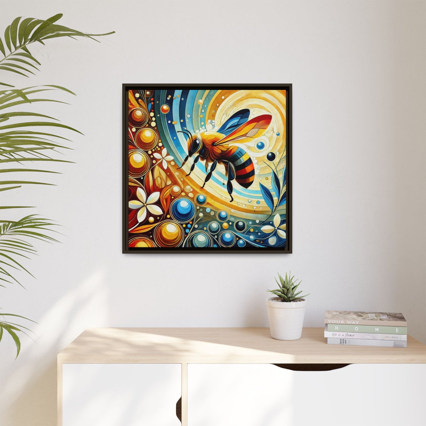 Modern Bee Print Abstract Design Unique Framed Canvas Print Insect Lover Wall Art Animal Lover Nature Lover Decor 3 frame colors