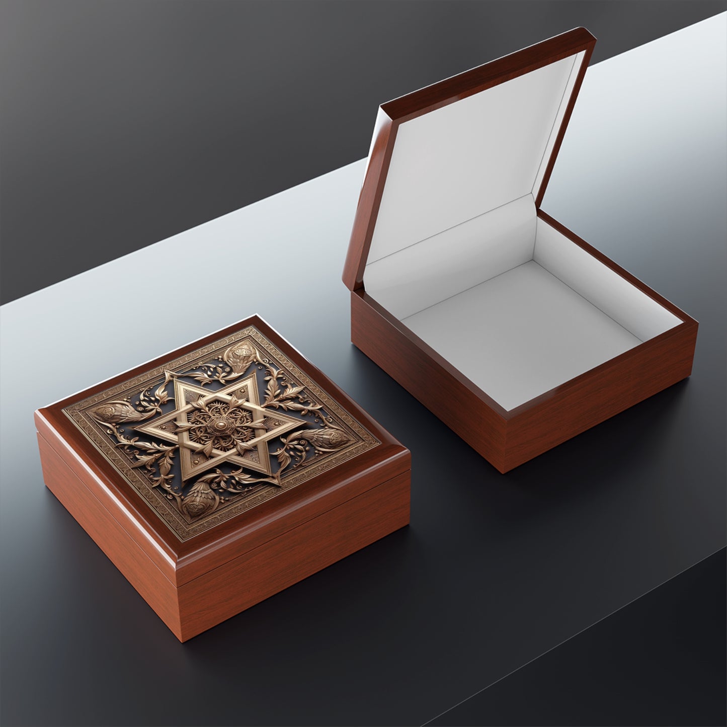 Elegant Star of David Wood Jewelry Box Handcrafted Holiday Trinket Rustic Keepsake Gift for Him Her Festive Vanity Storage Hanukkah Decor