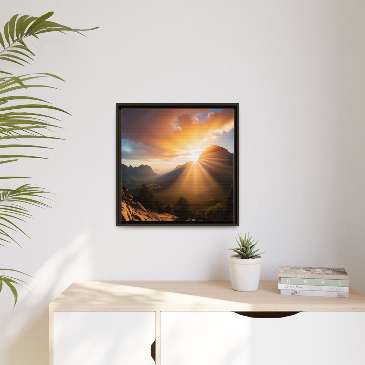 Sunrise in the Mountains Framed Canvas Wall Art Canyon Outdoors Vacation Gift Nature Lover Peaceful Zen Sunset Gift 3 frame colors