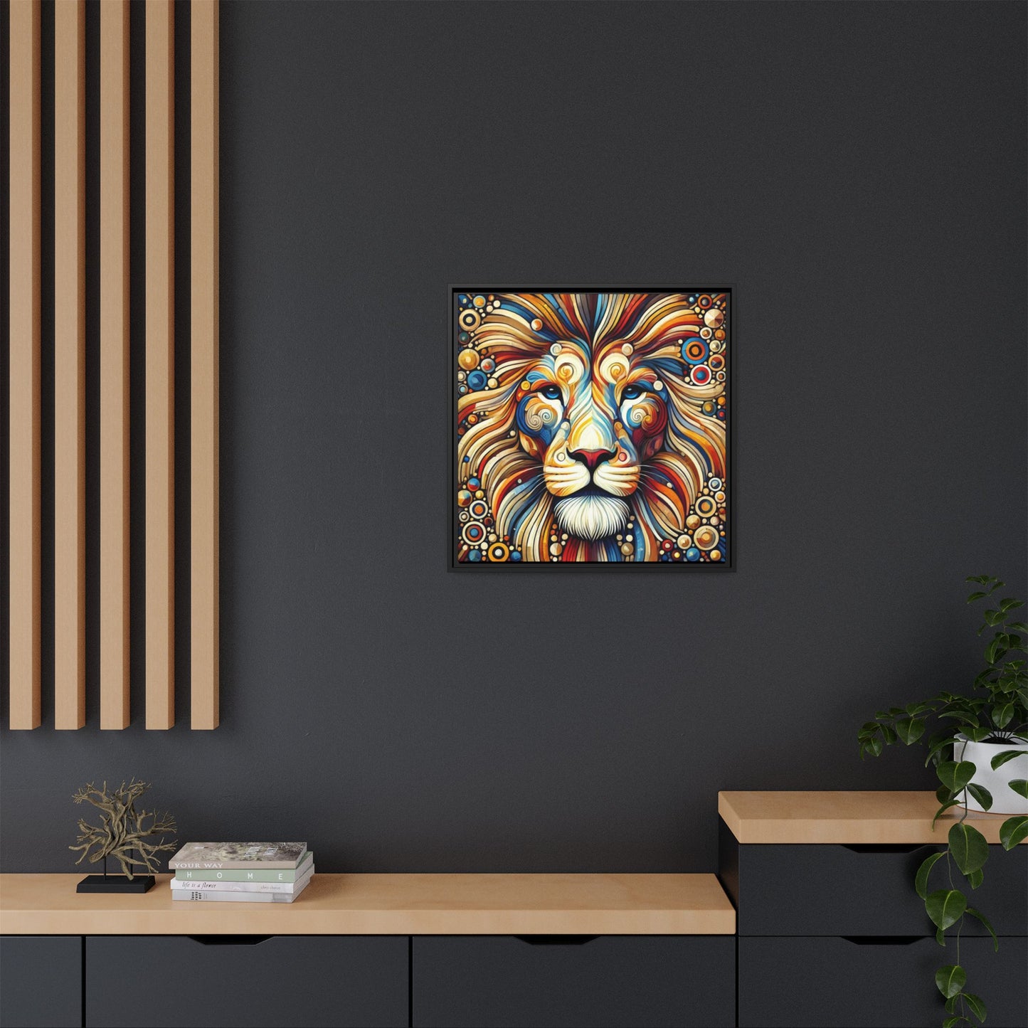 Modern Lion Print Abstract Design Unique Framed Canvas Print King of Jungle Wall Art Animal Lover Gift Nature Lover Decor 3 frame colors