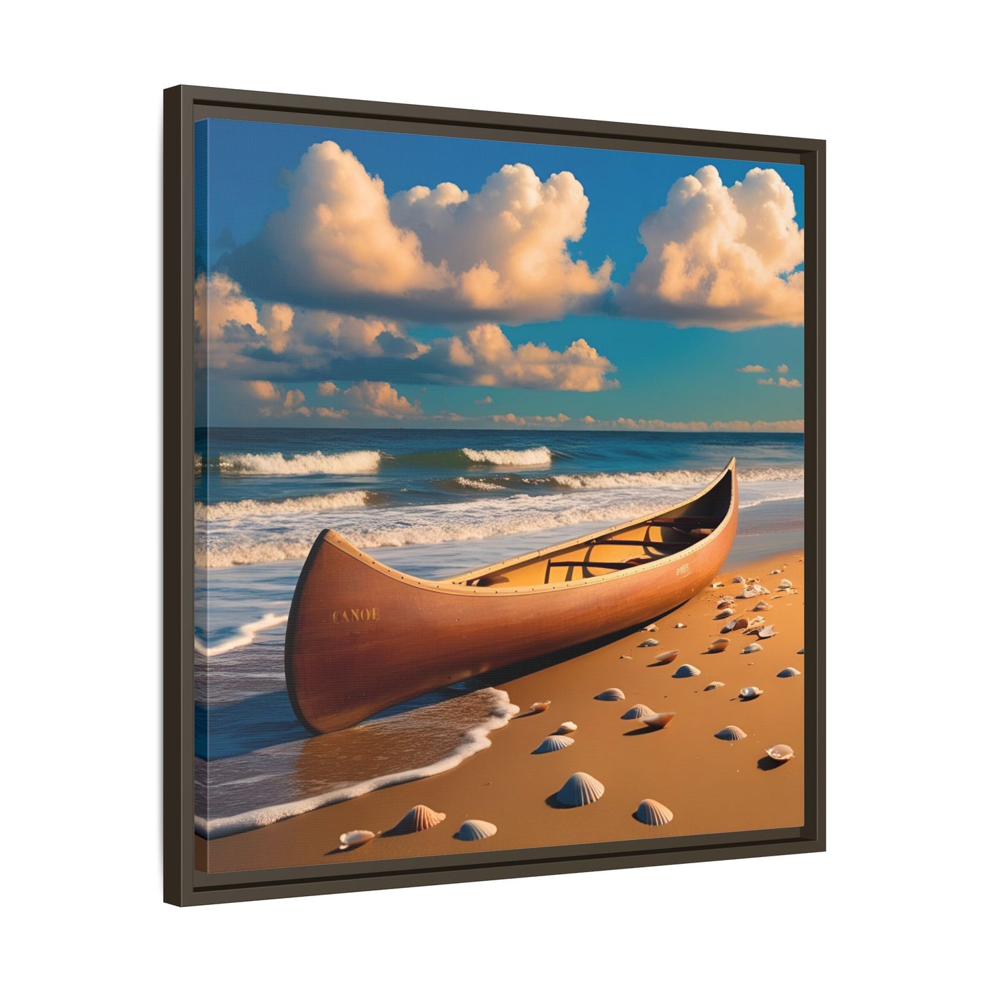 Canoe on the Beach Calm Sunny Day Framed Canvas Wall Art Beach Lover Vacation Oceanic Gift Nature Lover Peaceful Zen Gift 3 frame colors