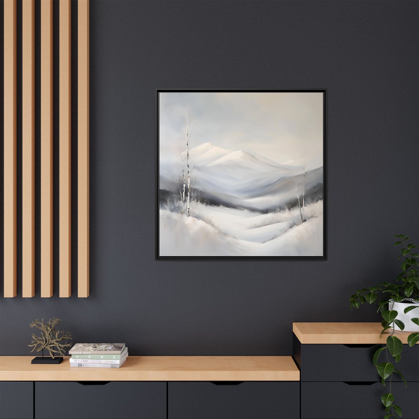 Modern Abstract Mountain Design Unique Framed Canvas Wall Art Snowy Gift Nature Lover Gift 3 frame colors