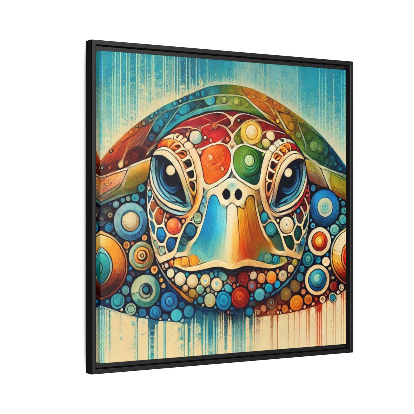 Modern Sea Turtle Print Abstract Design Unique Framed Canvas Print Oceanic Beachy Wall Art Animal Lover Nature Lover Decor 3 frame colors