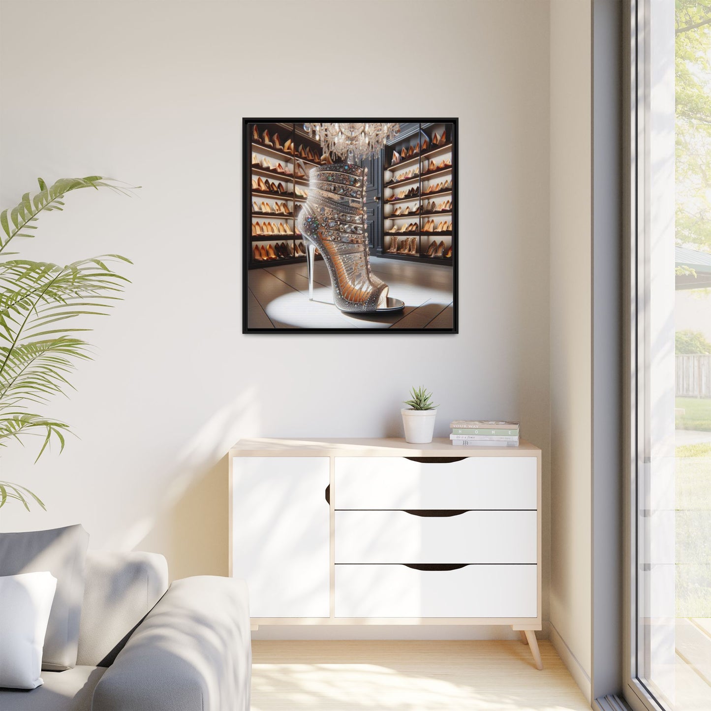 High Heel Shoe Framed Canvas Print Wall Art Unique Fashion Designer Style Haute Couture Shoe Lover Fashionista Gift Decor 3 Frame Colors