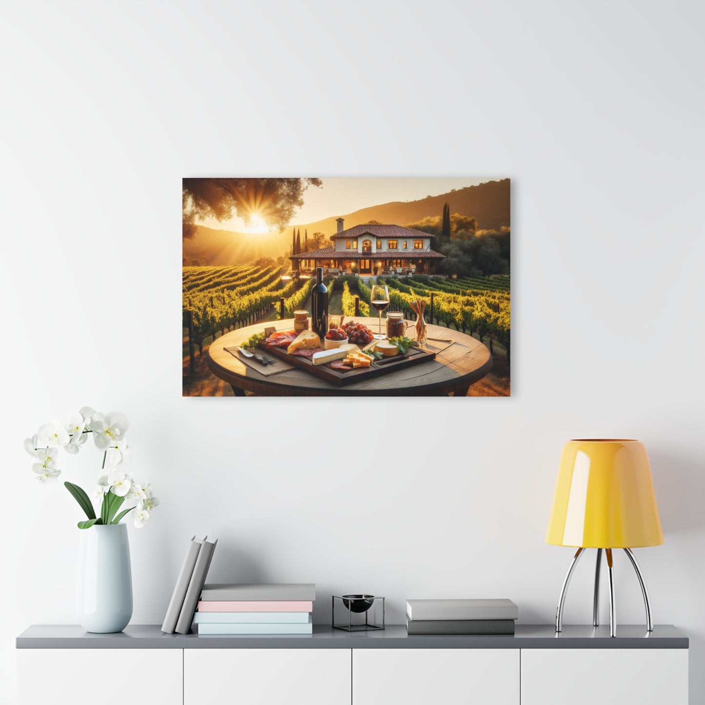 Rustic Vineyard Design Acrylic Print with Charcuterie Nature Lover Wall Art Fruit and Cheese Gift Farm Artwork Modern Garden Home Decor