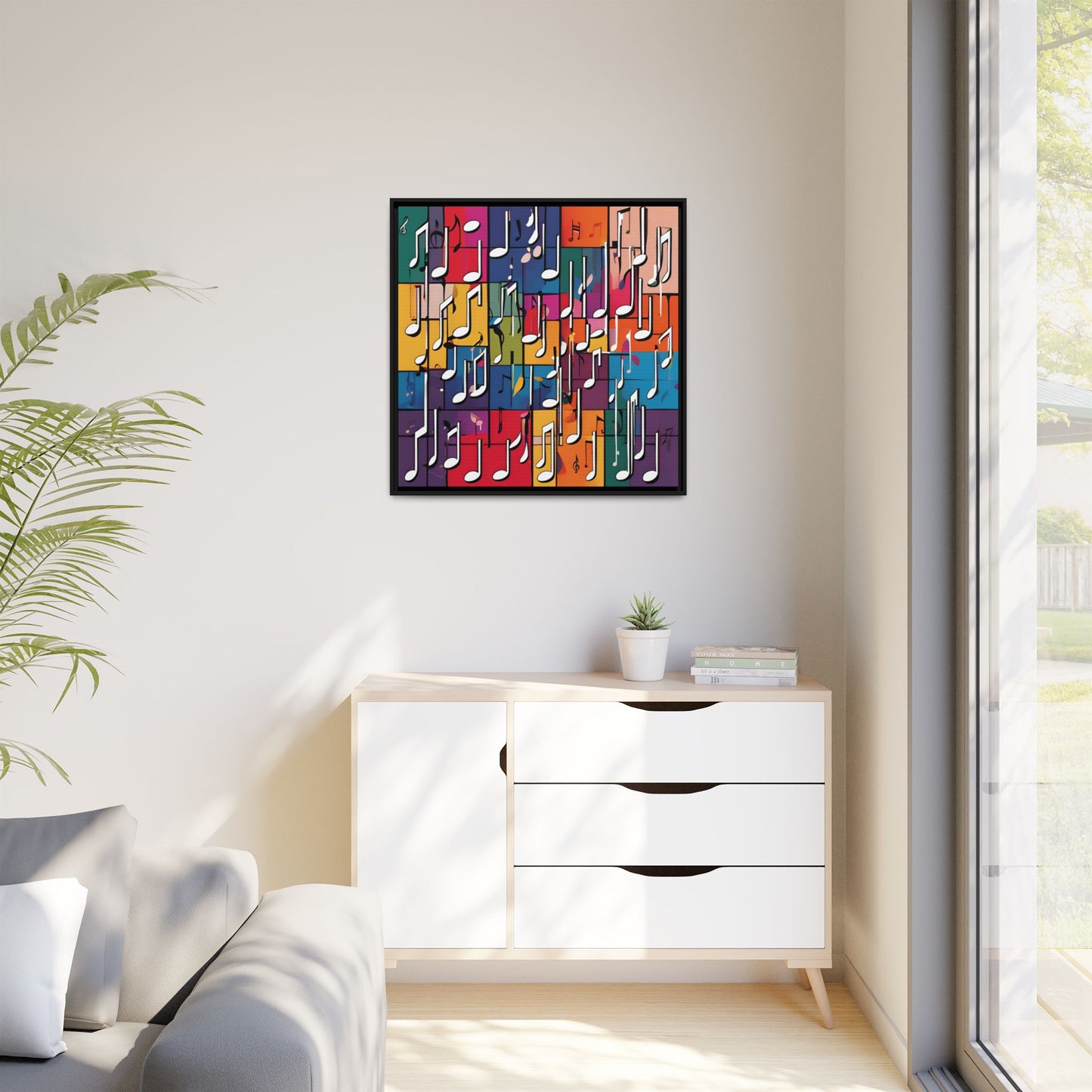 Modern Music-Themed Print Abstract Design Unique Framed Canvas Print Treble Clef Note Wall Art Music Lover Gift Decor 3 frame colors