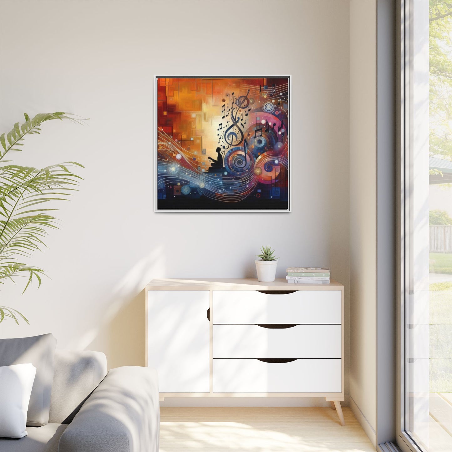 Modern Music-Themed Print Abstract Design Unique Framed Canvas Print Treble Clef Note Wall Art Music Lover Gift Decor 3 frame colors