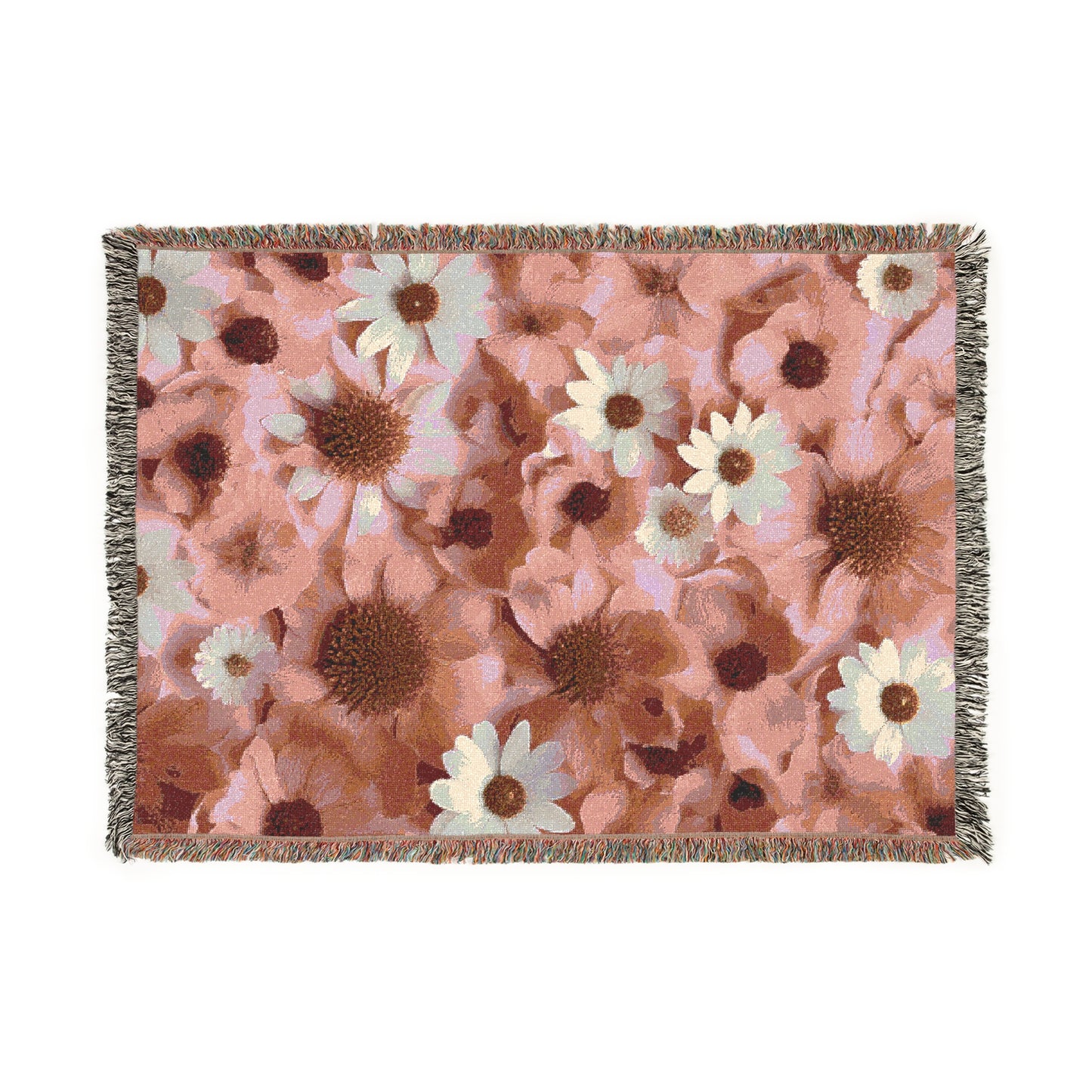 Pink Daisies Cozy Reading Throw for Book Lovers Cotton Woven Fringed Picnic Blanket Wall Art
