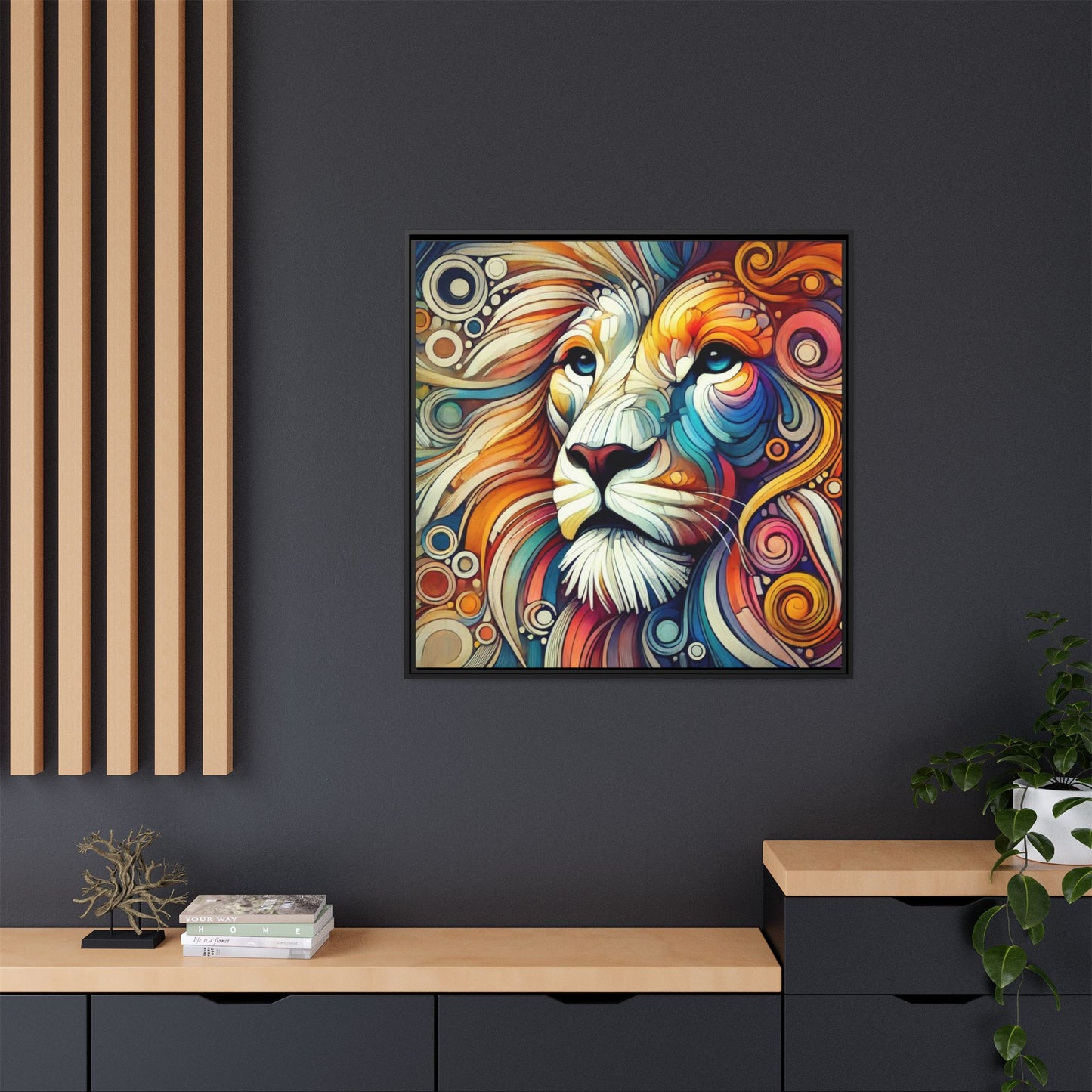 Modern Lion Print Abstract Design Unique Framed Canvas Print King of Jungle Wall Art Animal Lover Gift Nature Lover Decor 3 frame colors