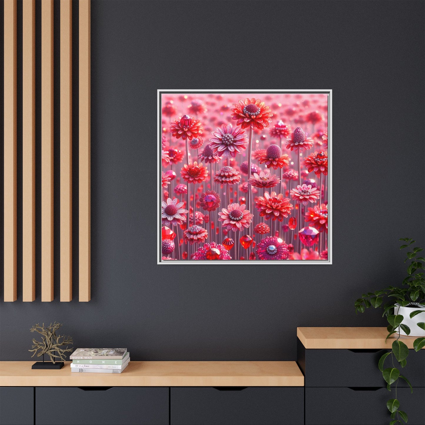 Bejeweled Daisies Framed Canvas Print Wall Art Unique Fashion Designer Haute Couture Fashionista Flower Lover Gift Decor 3 Frame Colors