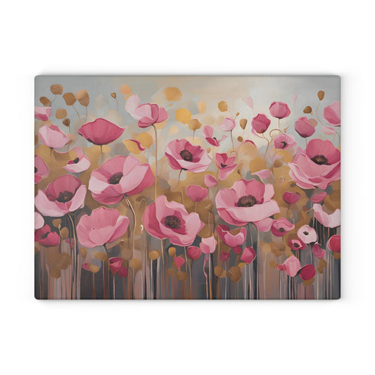 Kitchen Decor Glass Cutting Board Serving Tray with Field of Flowers Pattern Cutting Board Gift for Home Cook Charcuterie Board
