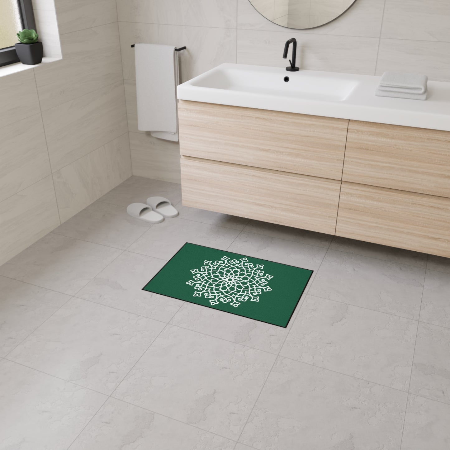 Decorative Heavy Duty Non-Slip Floor Mat Stylish Design Perfect for Entryway Kitchen Décor Green Floral Geometric Design Rug Bathroom Mat