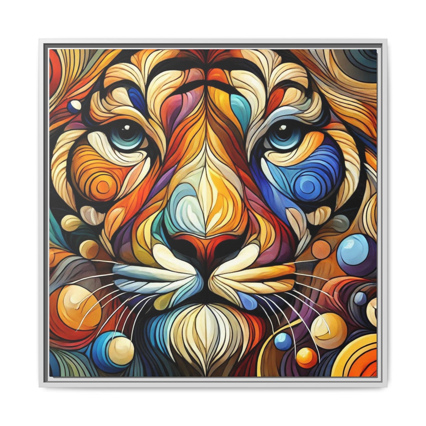 Modern Lion Face Print Abstract Design Unique Framed Canvas Print King of Jungle Wall Art Animal Lover Nature Lover Decor 3 frame colors