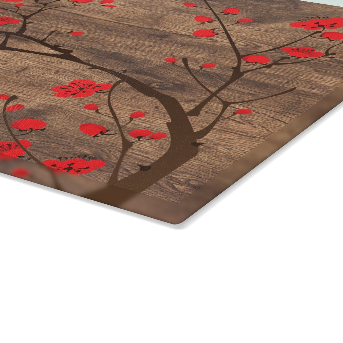 Kitchen Decor Glass Cutting Board Serving Tray with Plum Blossom Design Cutting Board Gift for Home Cook Fun Floral Charcuterie Board