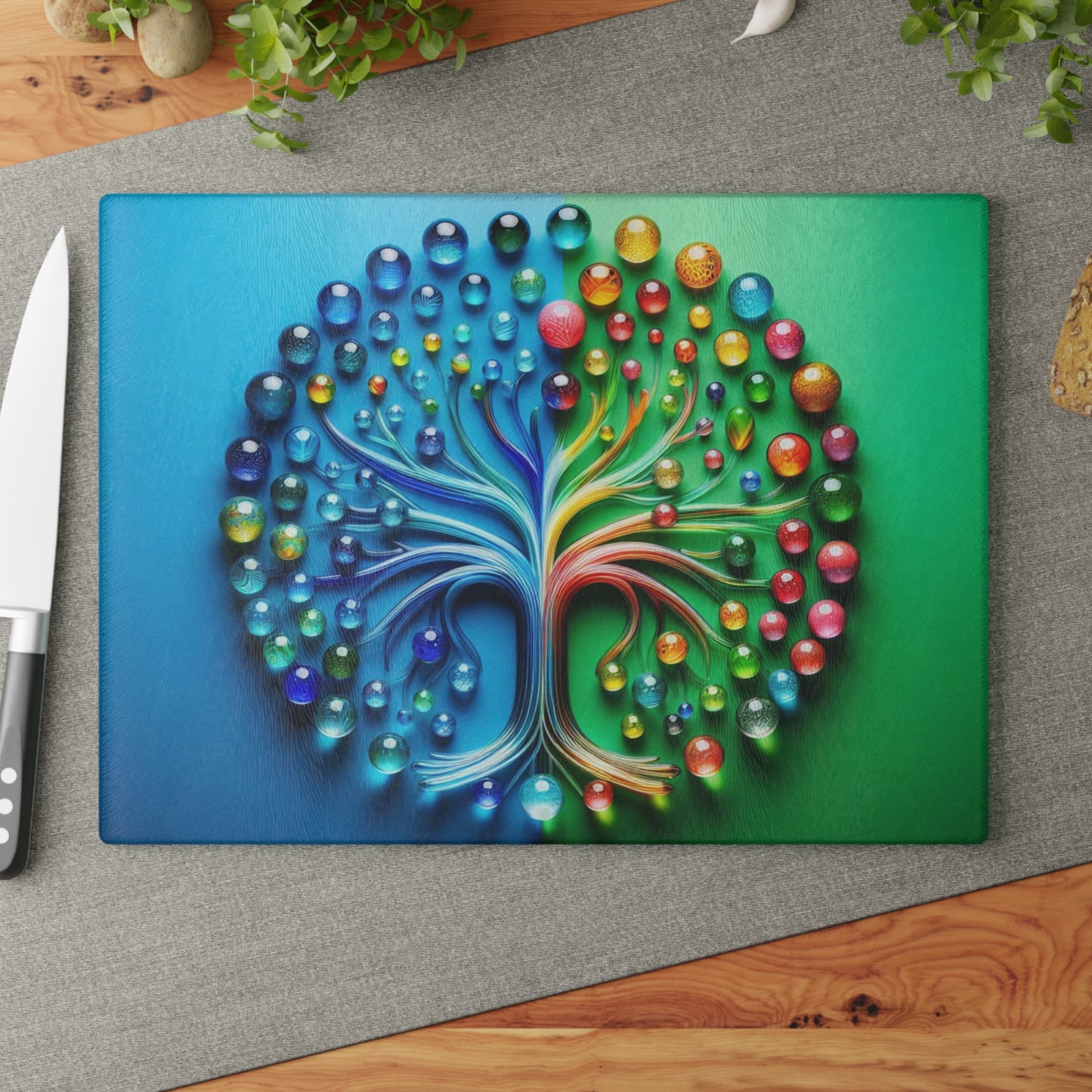 Kitchen Decor Glass Cutting Board Serving Tray with Tree of Life Design Cutting Board Gift for Home Cook Glass Charcuterie Board