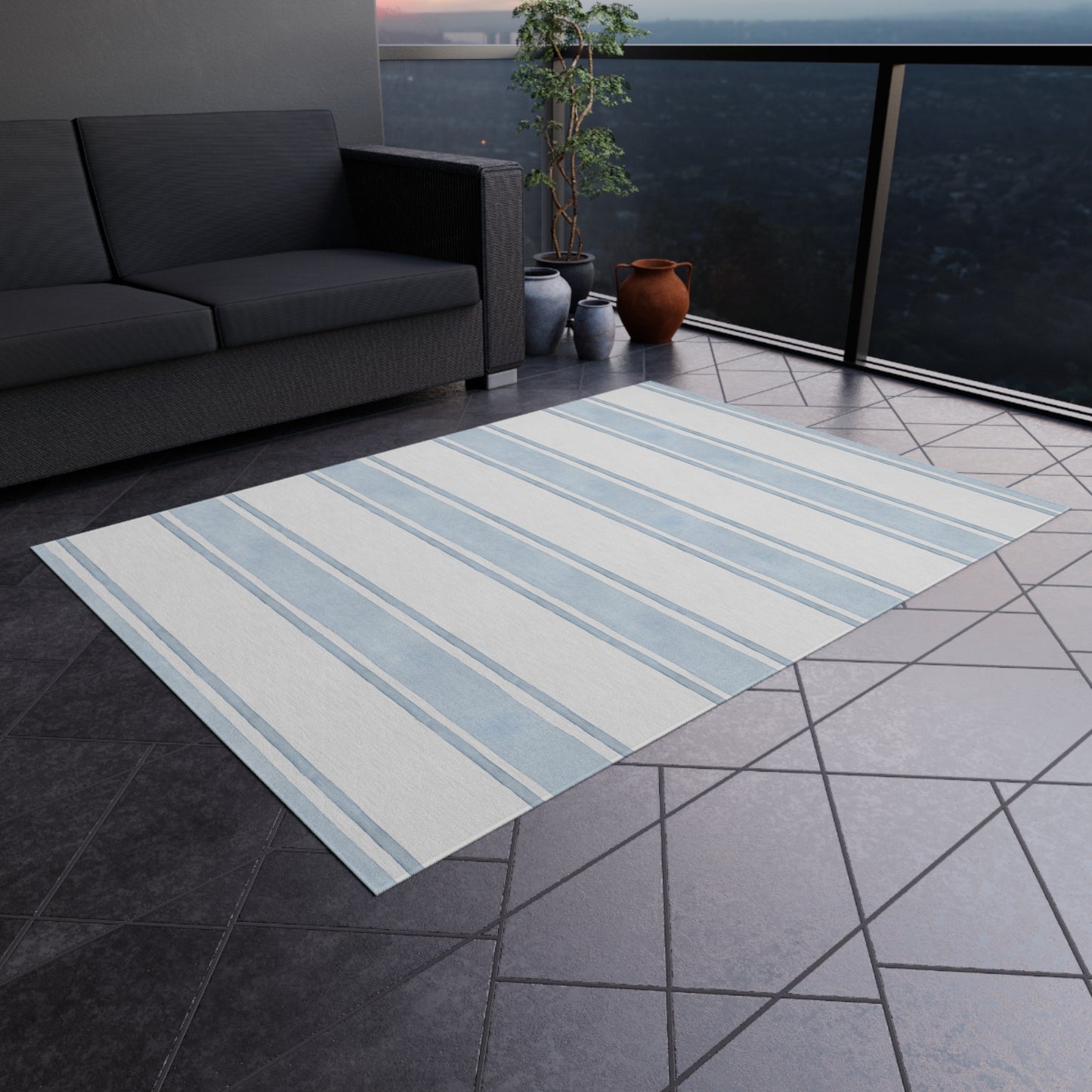 Striped Chenille Outdoor Rug with No-Skid Backing Cozy Outdoor Carpet Patio Decor Gazebo Rug Pool Area Decor Outdoor Kitchen Carpet