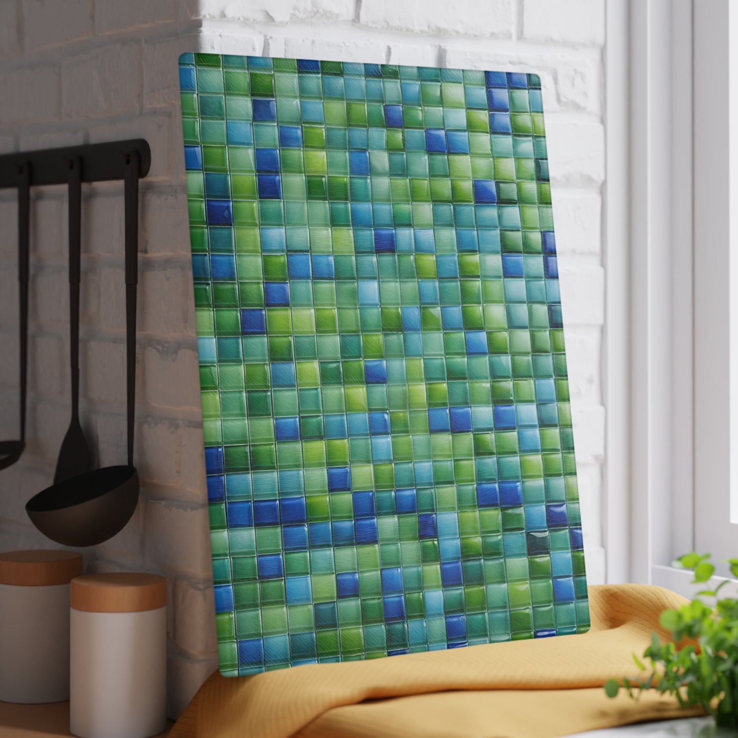 Kitchen Decor Glass Cutting Board Serving Tray with Geometric Design Cutting Board Gift for Home Cook Fun Glass Charcuterie Board