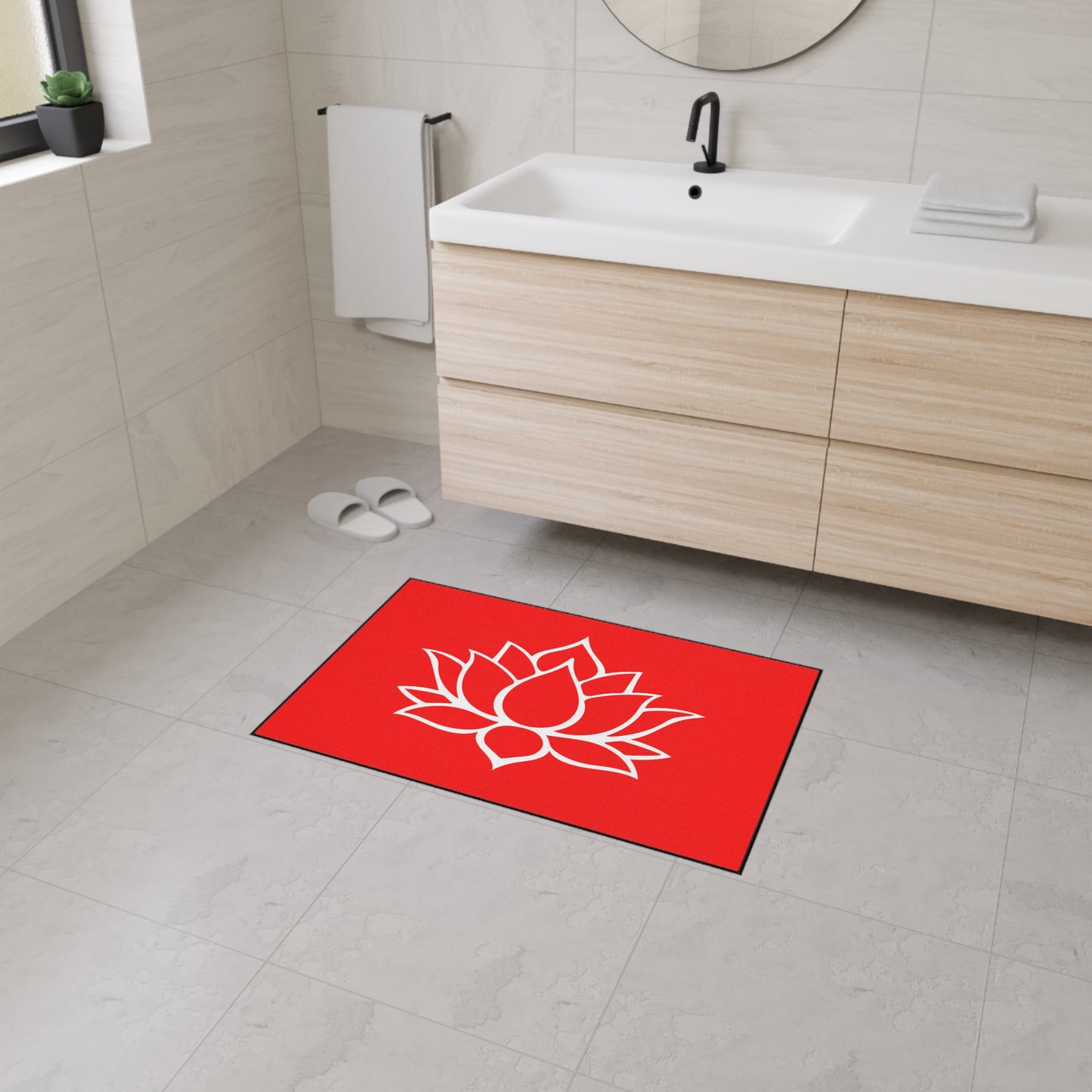 Decorative Heavy Duty Non-Slip Floor Mat Stylish Design Perfect for Entryway Kitchen Décor Red Lotus Blossom Floral Design Rug Bath Mat
