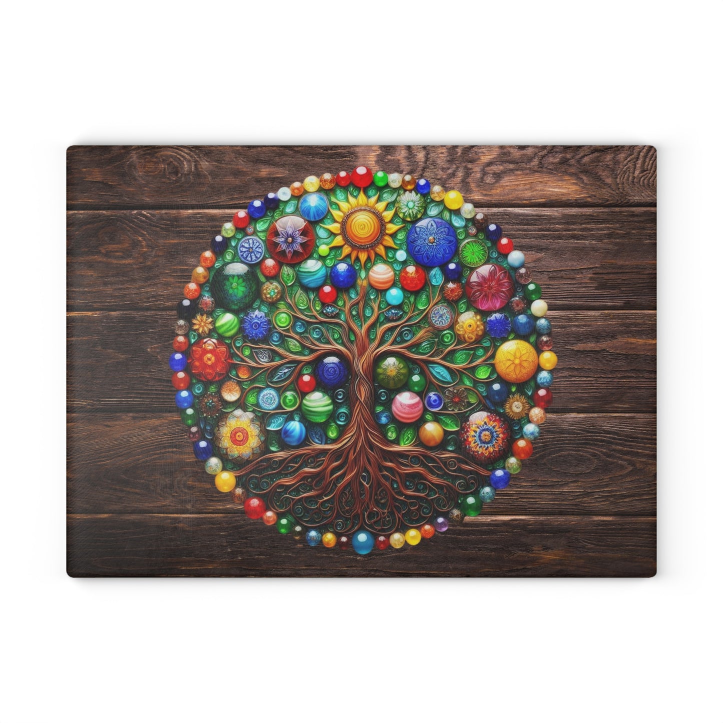 Glass Kitchen Decor Glass Cutting Board Serving Tray with Tree of Life Design Cutting Board Gift for Home Cook Glass Charcuterie Board