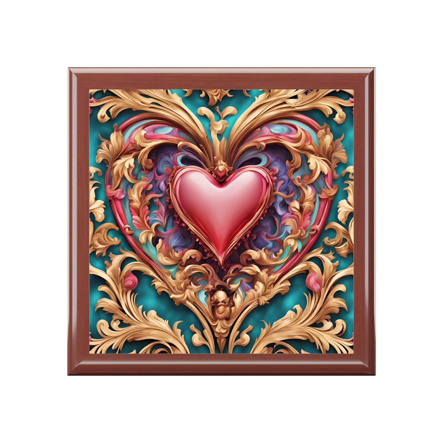 Unique Art Print Retro Heart Design Jewelry Box Trinket Box Bedroom Dresser Decor Vanity Gift Box - 3 colors to choose from