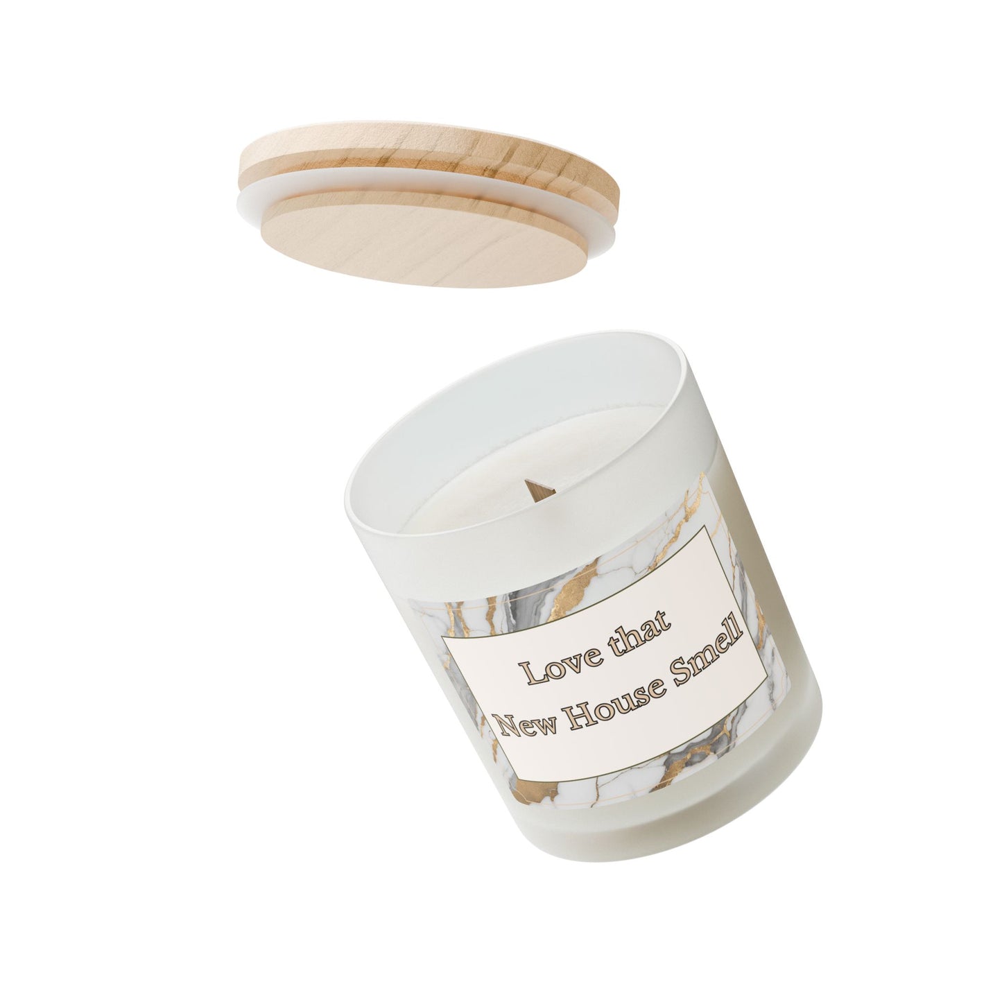 Artisanal Coconut Soy Frosted Glass Candle with Wooden Wick and Raw Maple Lid 11 oz Hand Poured Candle for New Home Owner 50 hrs burn time