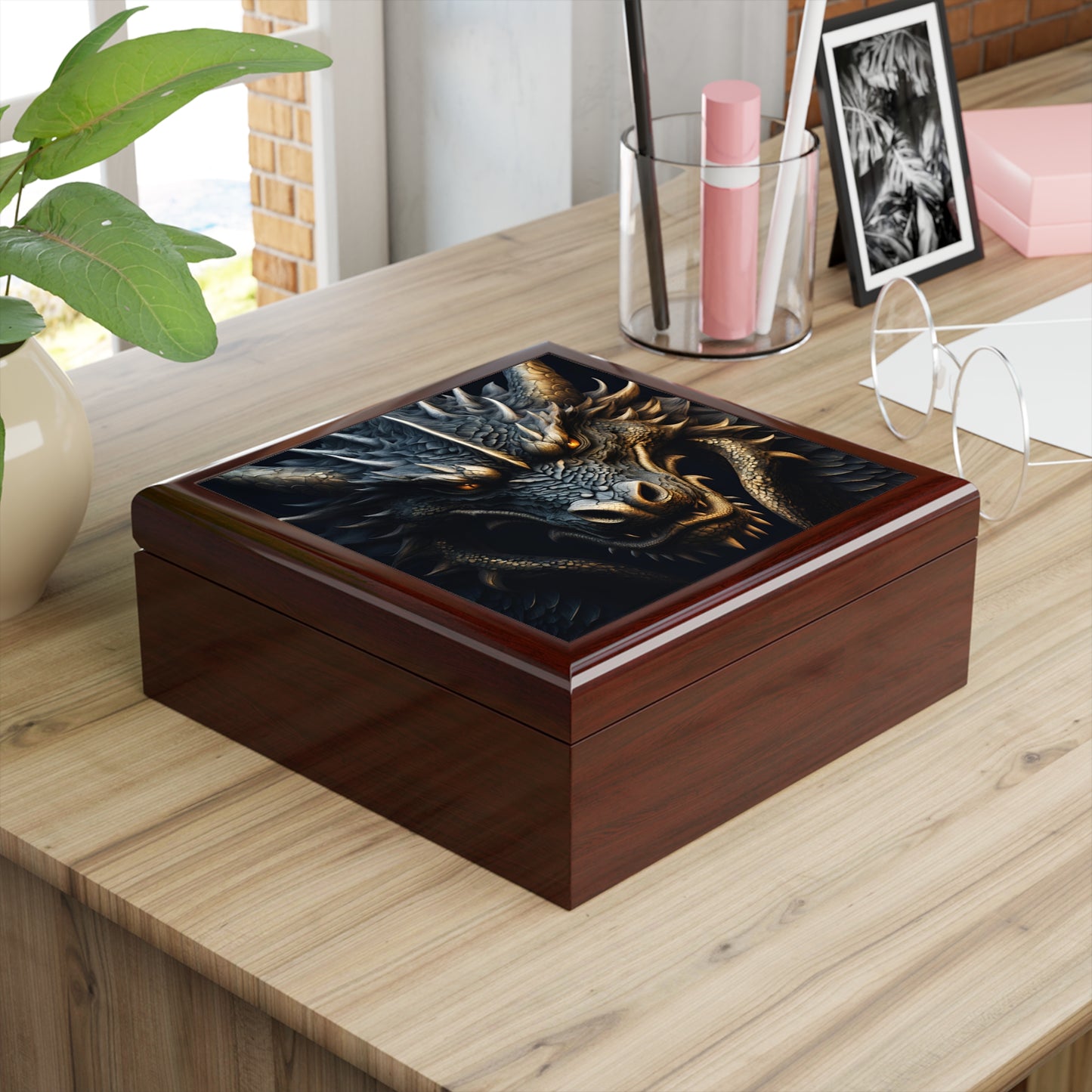 Unique Dragon Fantasy Art Print Mythical Design Jewelry Box Trinket Box Bedroom Dresser Decor Vanity Gift Box - 3 colors to choose from