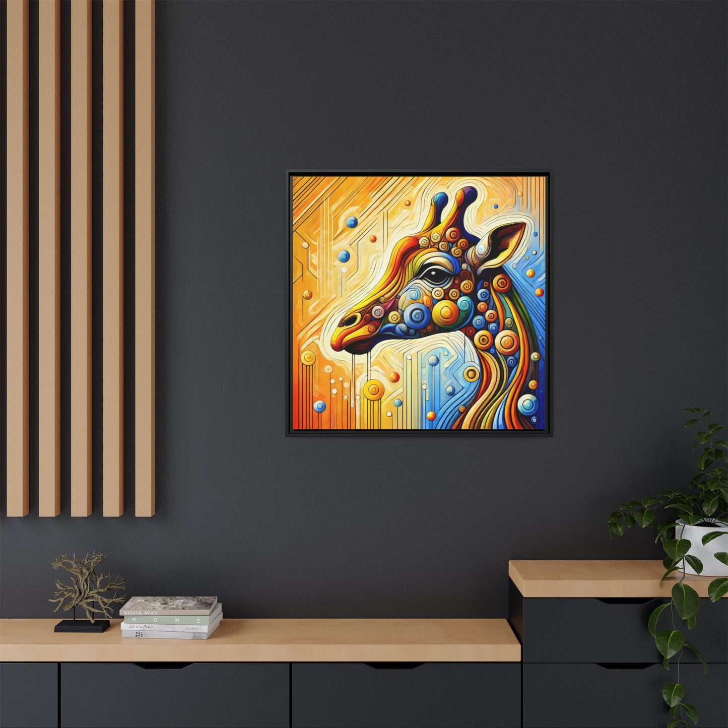 Modern Giraffe Print Abstract Design Unique Framed Canvas Print African Wall Art Animal Lover Gift Nature Lover Decor 3 frame colors