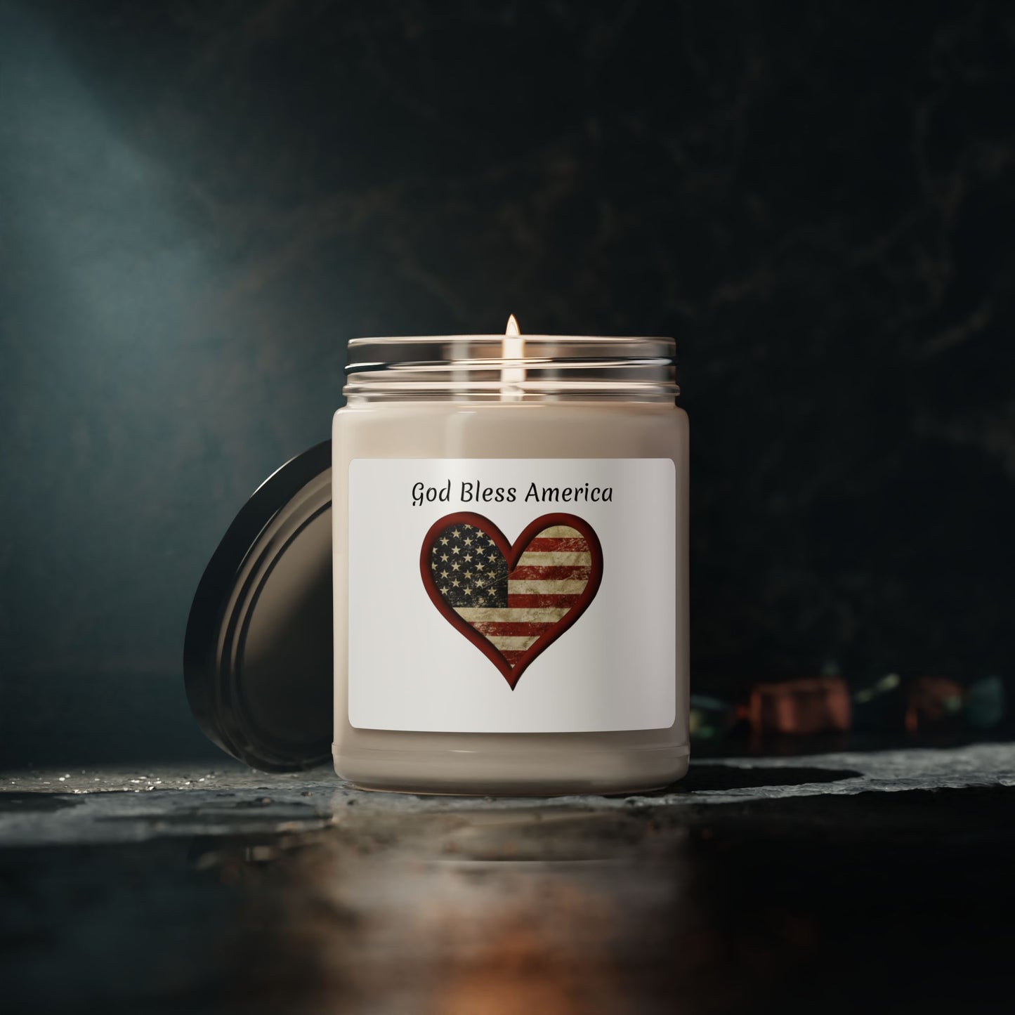 God Bless America Heart-shaped Flag Scented Soy Candle, 9oz