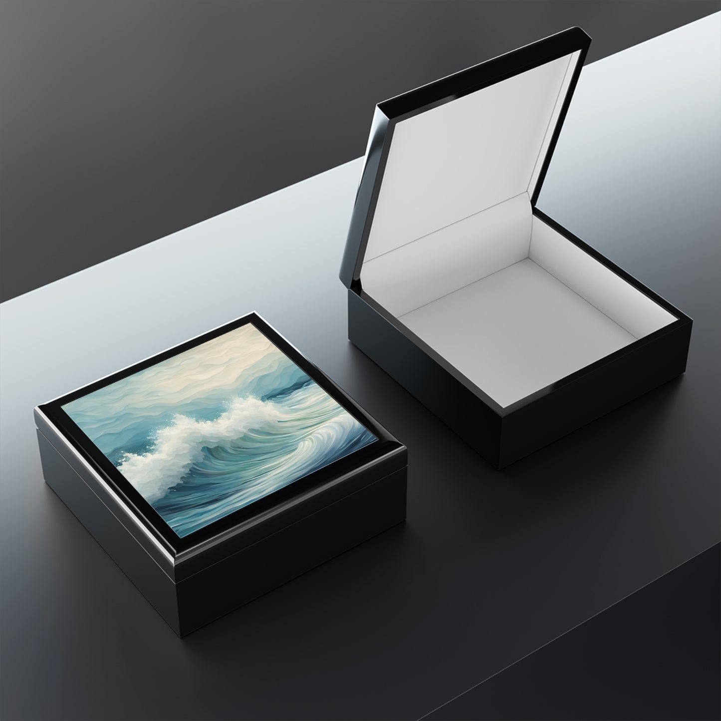 Unique Jewelry Box Ocean Waves Design Trinket Box Bedroom Dresser Beachy Decor Vanity Gift Box - 3 colors to choose from