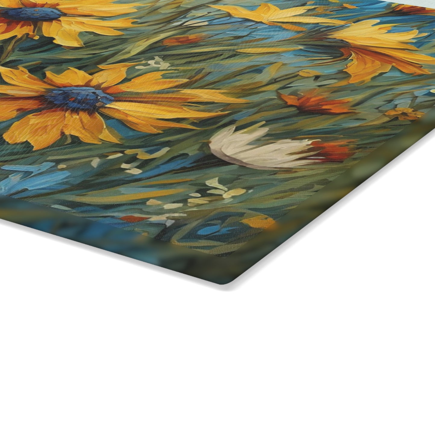 Kitchen Decor Glass Cutting Board Serving Tray with Daisy Design Pattern Cutting Board Gift for Home Cook Charcuterie Board