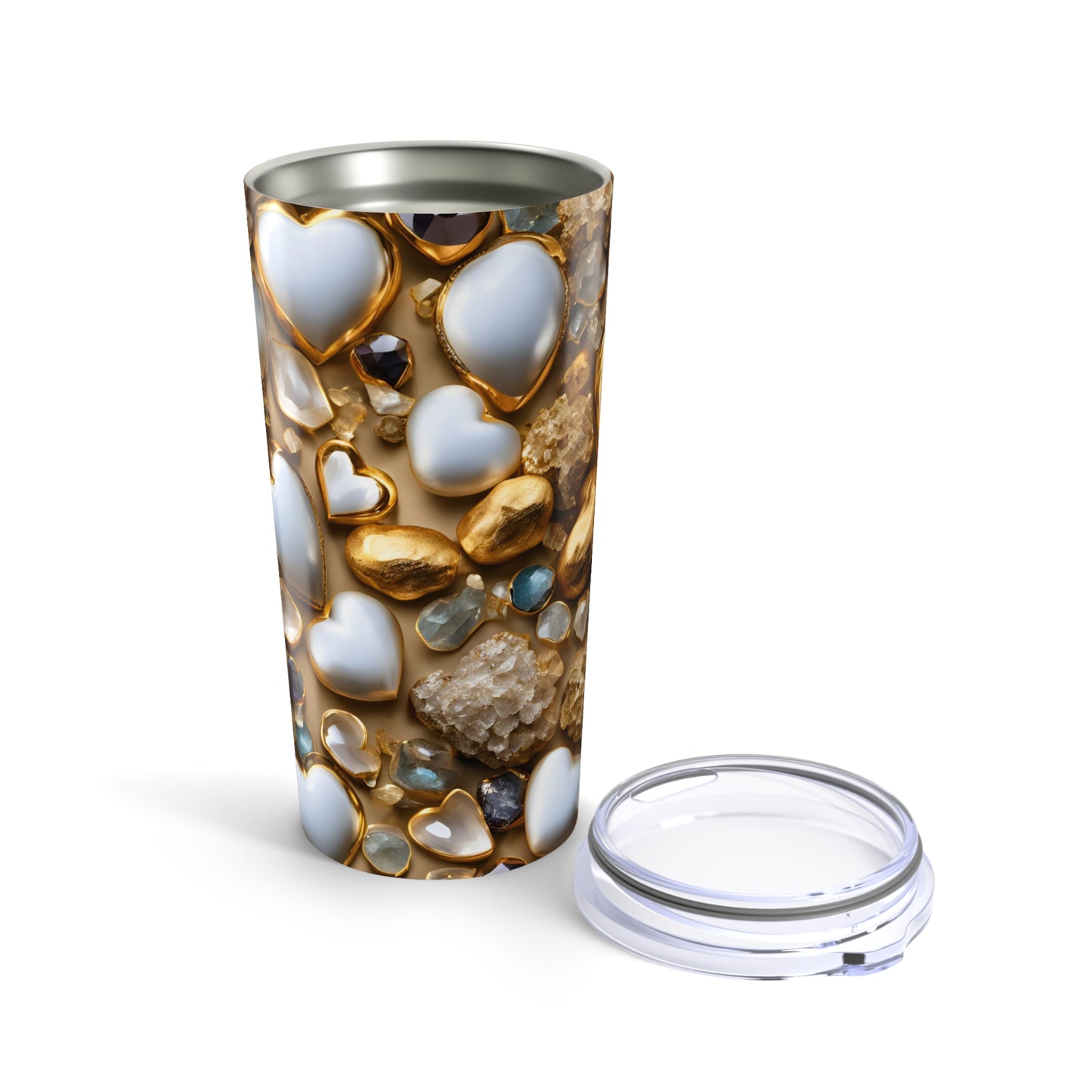 White and Gold Hearts Tumbler Valentine's Gift for Her Love Friendship Gift Tumbler Gemstone Lover Rhinestone Crystal Design Tumbler