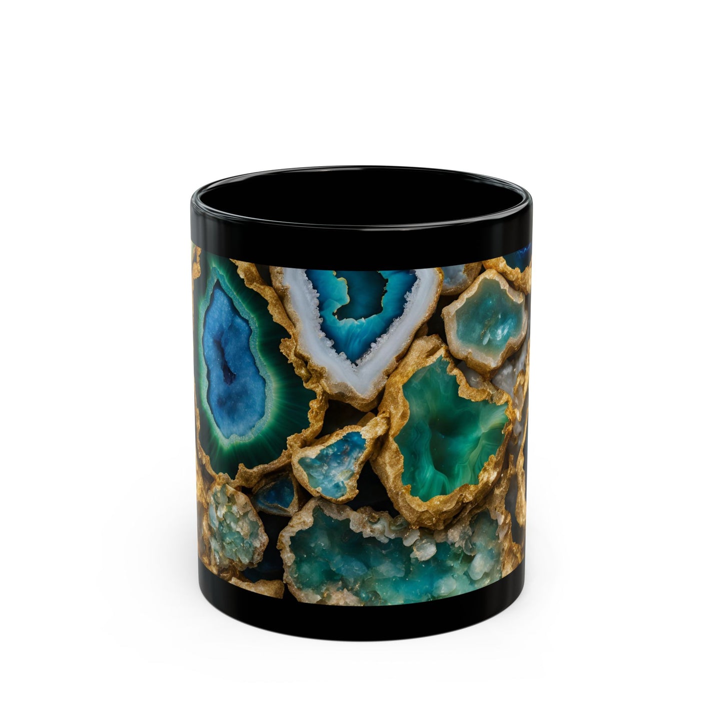 Blue Green and Gold Amethyst Crystal Geode Design Coffee Tea Hot Chocolate Mug Boho Gift for Her Nature Lover Gift Geology Rock Lover Gift