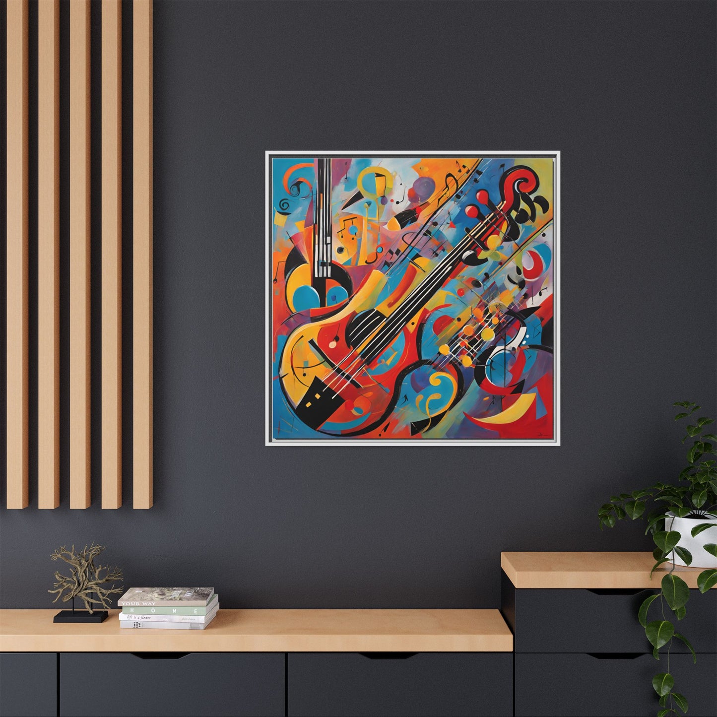 Modern Music-Themed Print Abstract Design Unique Framed Canvas Print Guitar Wall Art Music Lover Gift Decor 3 frame colors