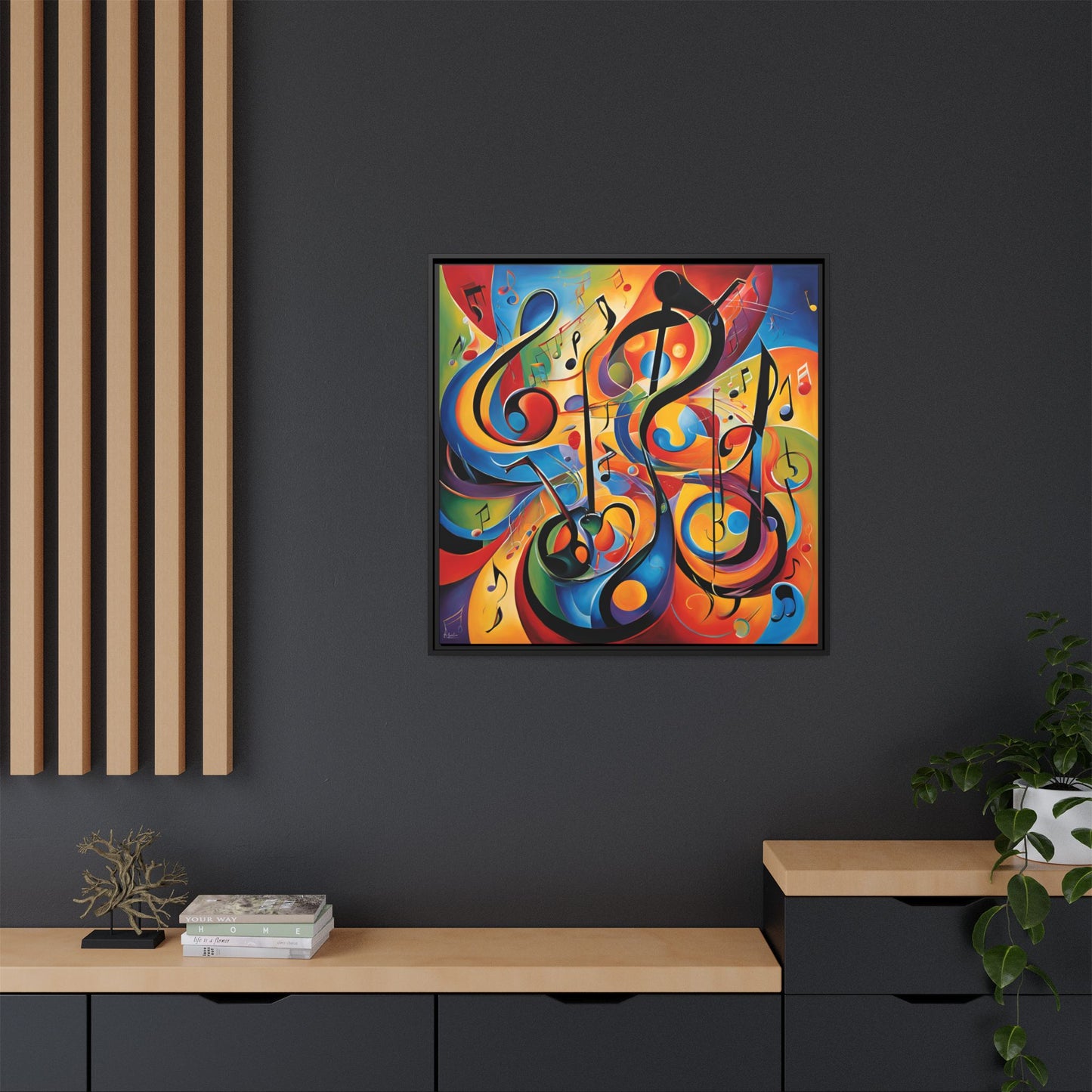 Modern Music-Themed Print Abstract Design Unique Framed Canvas Print Treble Clef Note Wall Art Music Lover Gift Decor 3 frame colors